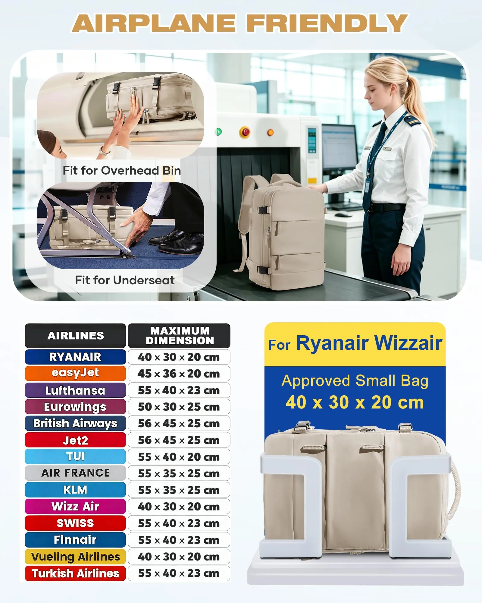 SZLX Zaino da Viaggio Sottovuoto con Pompa 40x30x20 Ryanair Wizzair Bagaglio a Mano Impermeabile con Scomparto Laptop 14 Pollici e Scomparto per Scarpe - immagine 2