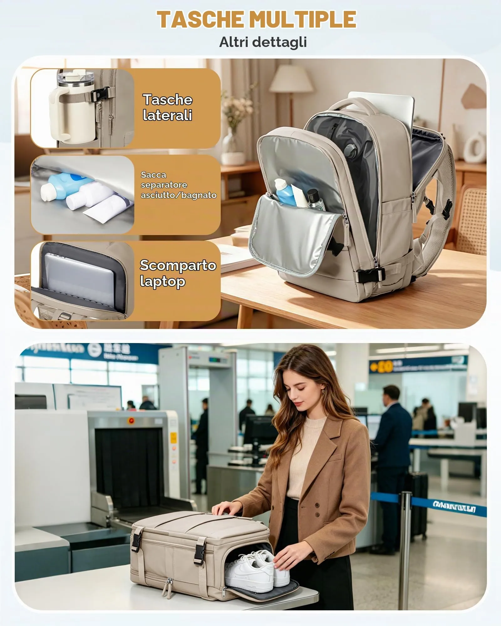 SZLX Zaino da Viaggio Sottovuoto con Pompa 40x30x20 Ryanair Wizzair Bagaglio a Mano Impermeabile con Scomparto Laptop 14 Pollici e Scomparto per Scarpe - immagine 7