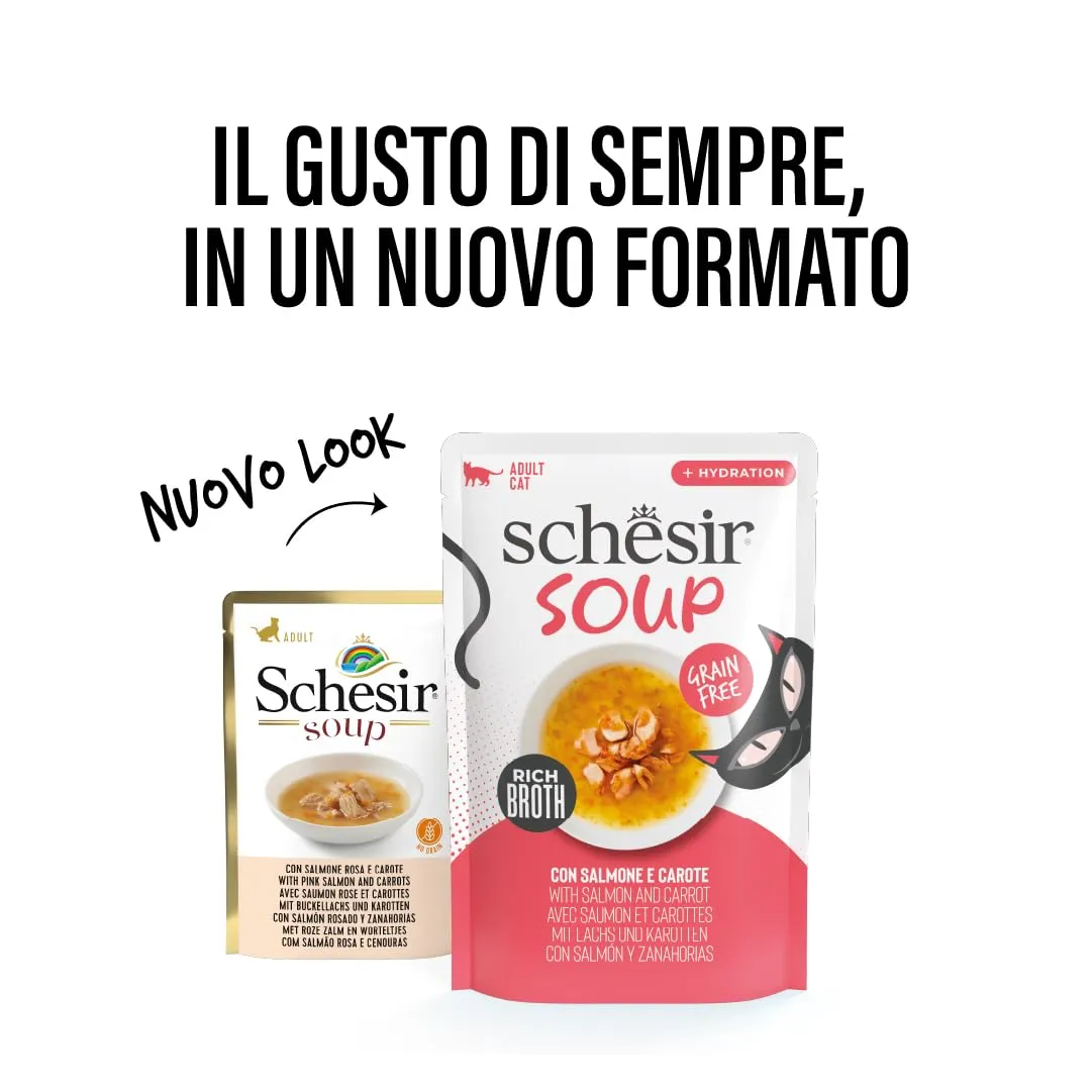 Schesir Zuppa con Filetti di Salmone e Carote, Cibo Umido Complementare per Gatti, 12 x 40g - immagine 2