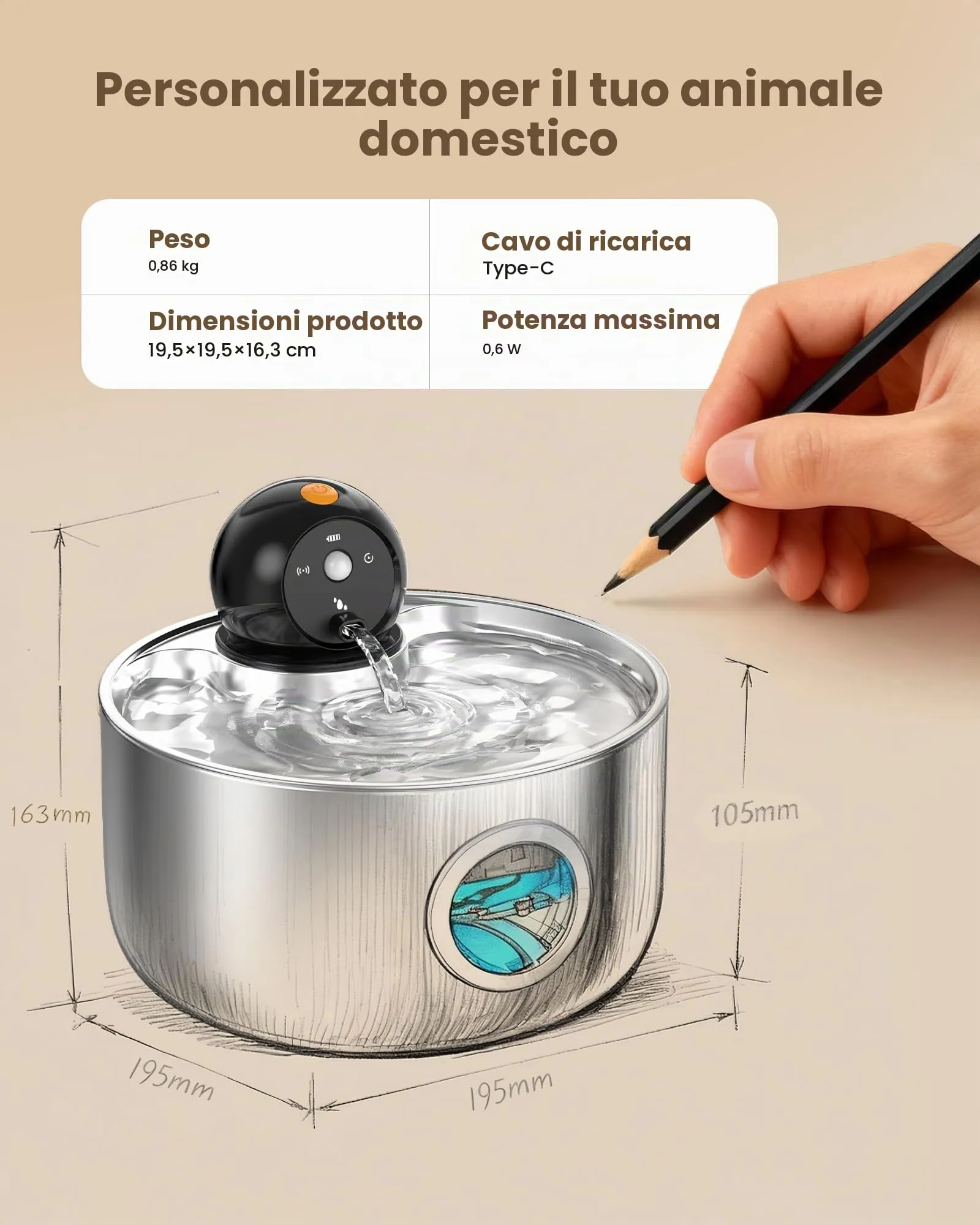NOBXBON Fontanella per Gatti Senza Fili in Acciaio Inox, 2.6L con Sensore di Movimento e 16 Filtri - immagine 9