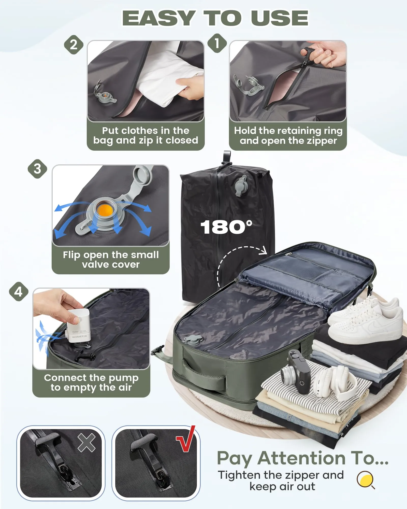 SZLX Zaino da Viaggio Sottovuoto con Pompa 40x30x20 per Ryanair, Wizzair, Easyjet, Impermeabile, Laptop 14 Pollici - immagine 5