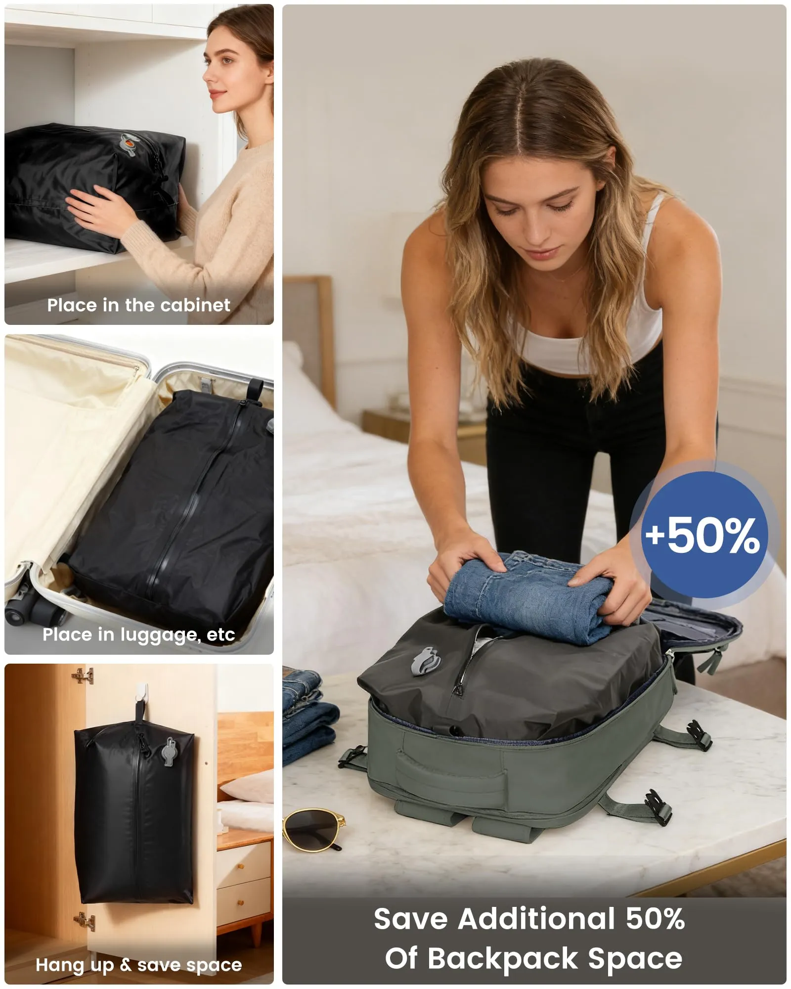 SZLX Zaino da Viaggio Sottovuoto con Pompa 40x30x20 per Ryanair, Wizzair, Easyjet, Impermeabile, Laptop 14 Pollici - immagine 8