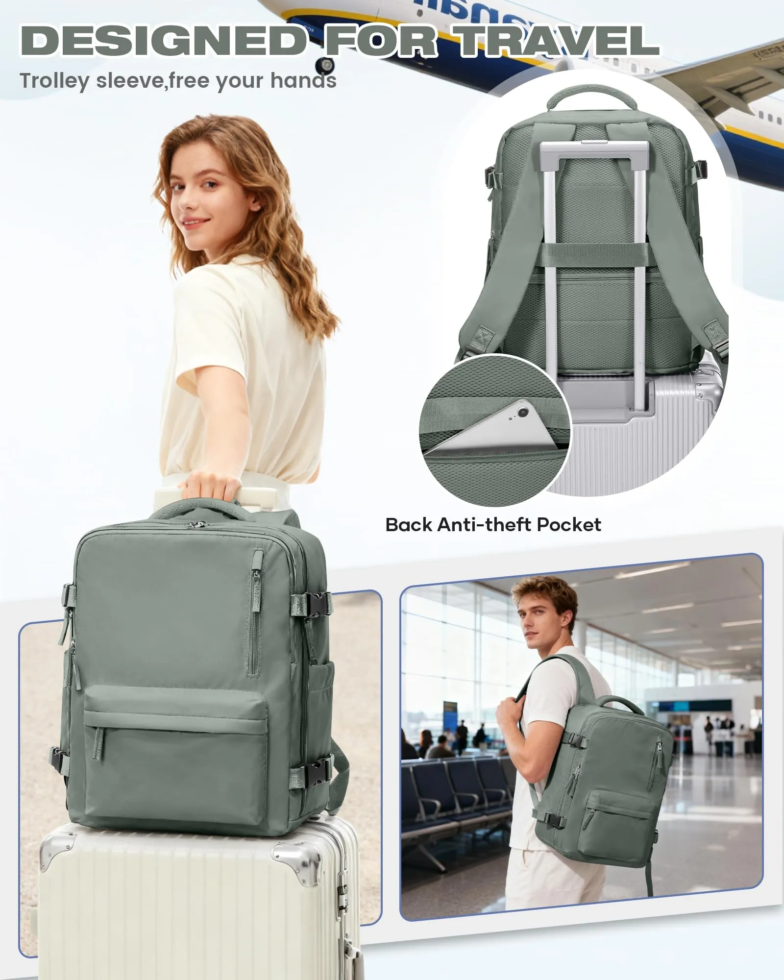 SZLX Zaino da Viaggio Sottovuoto con Pompa 40x30x20 per Ryanair, Wizzair, Easyjet, Impermeabile, Laptop 14 Pollici - immagine 10