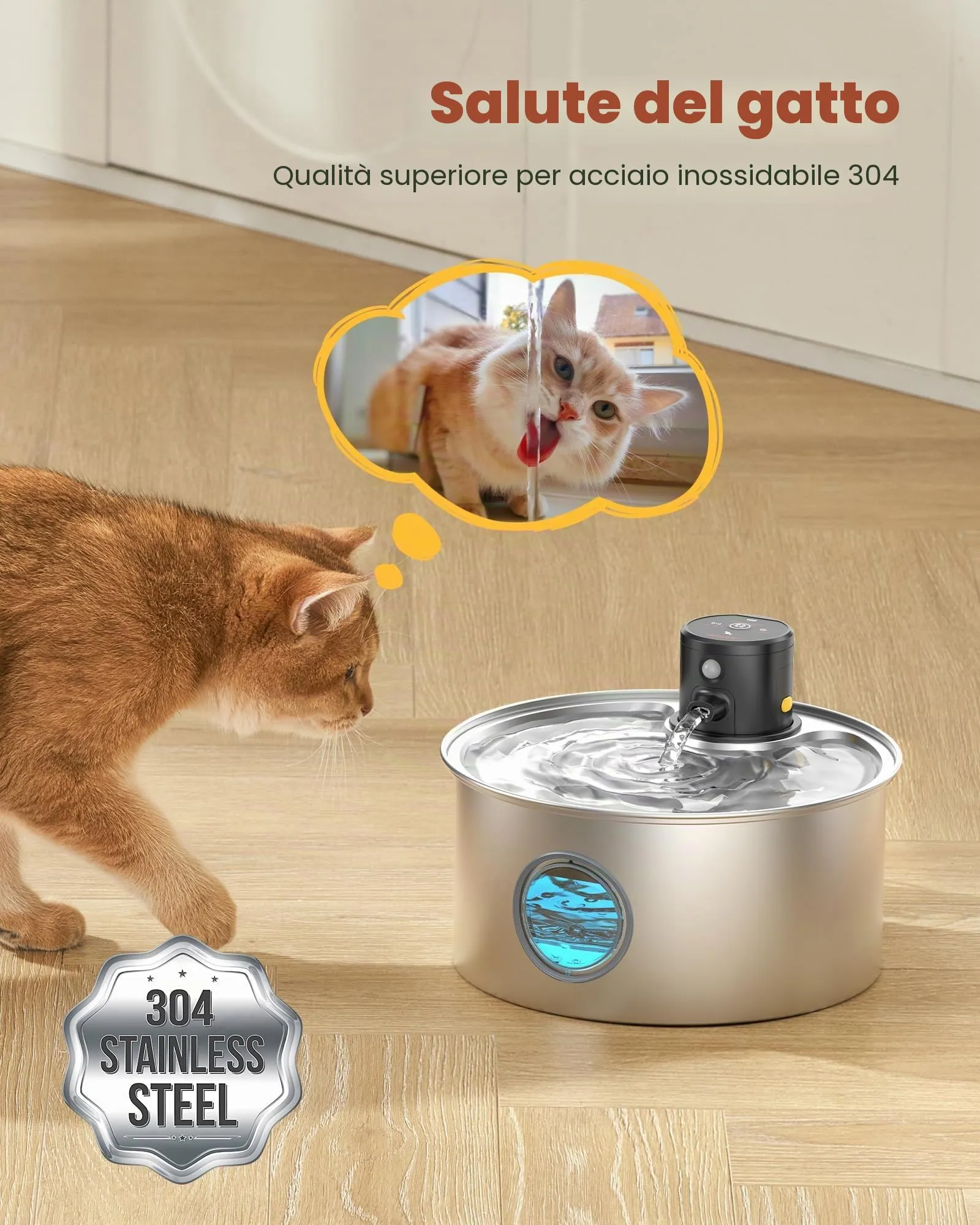 TOONIOOS W2-plus Fontanella per Gatti senza Fili in Acciaio Inossidabile, 3.2L, con Sensore di Movimento, 8 Filtri e 8 Spugne - immagine 3