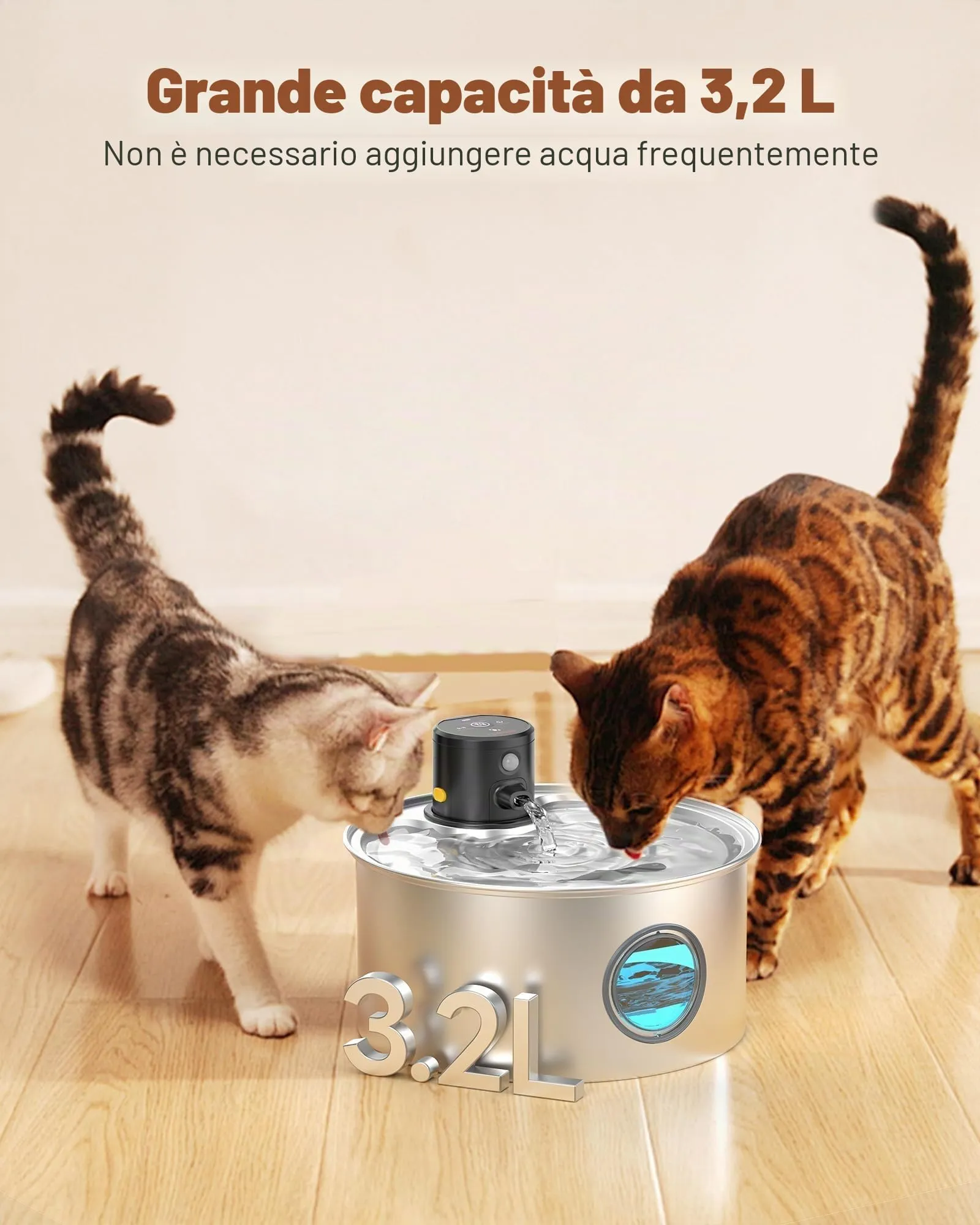 TOONIOOS W2-plus Fontanella per Gatti senza Fili in Acciaio Inossidabile, 3.2L, con Sensore di Movimento, 8 Filtri e 8 Spugne - immagine 6
