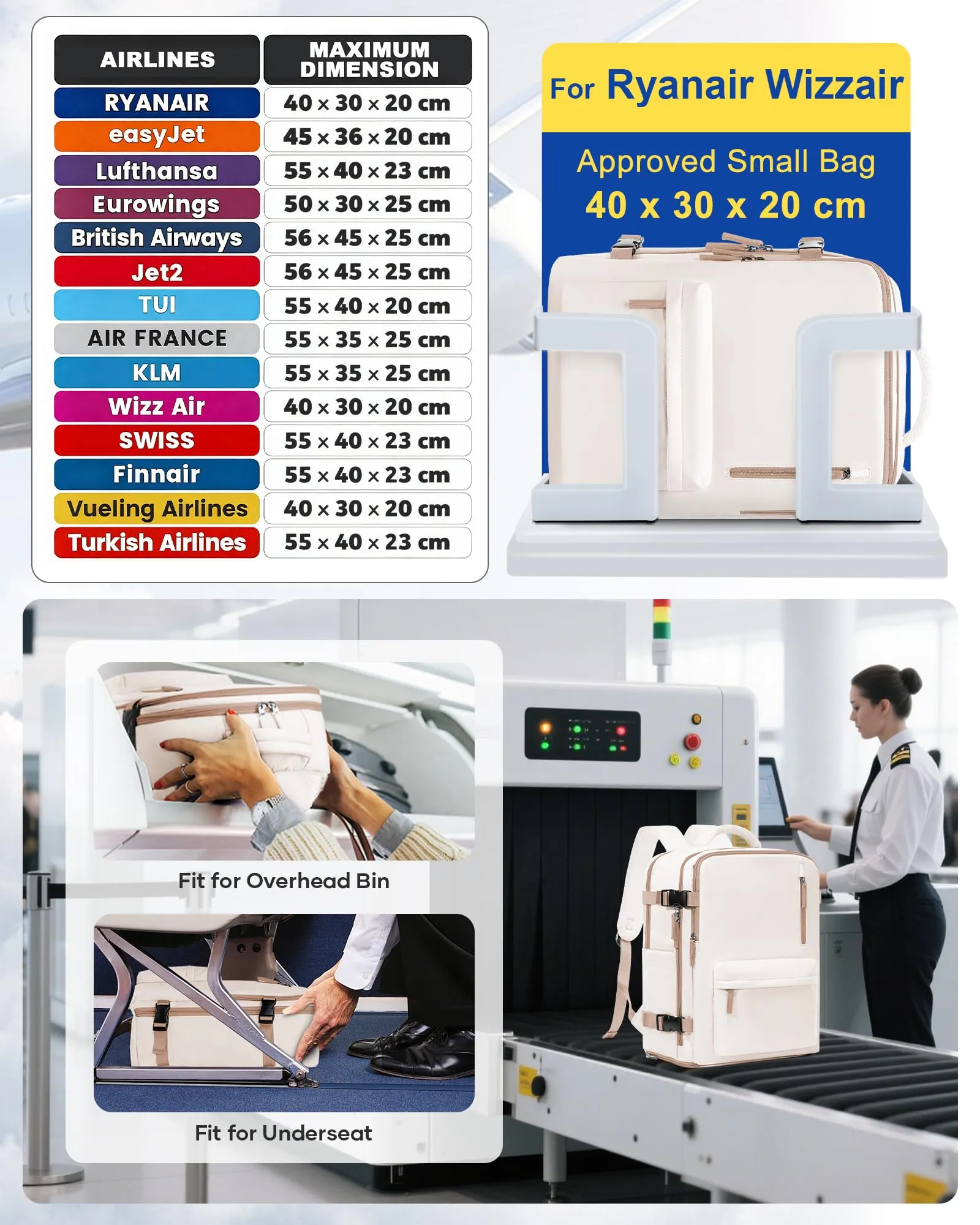 SZLX Zaino da Viaggio Sottovuoto con Pompa 40x30x20 cm per Ryanair, Wizzair, Easyjet, Impermeabile per Laptop 14 Pollici - immagine 3