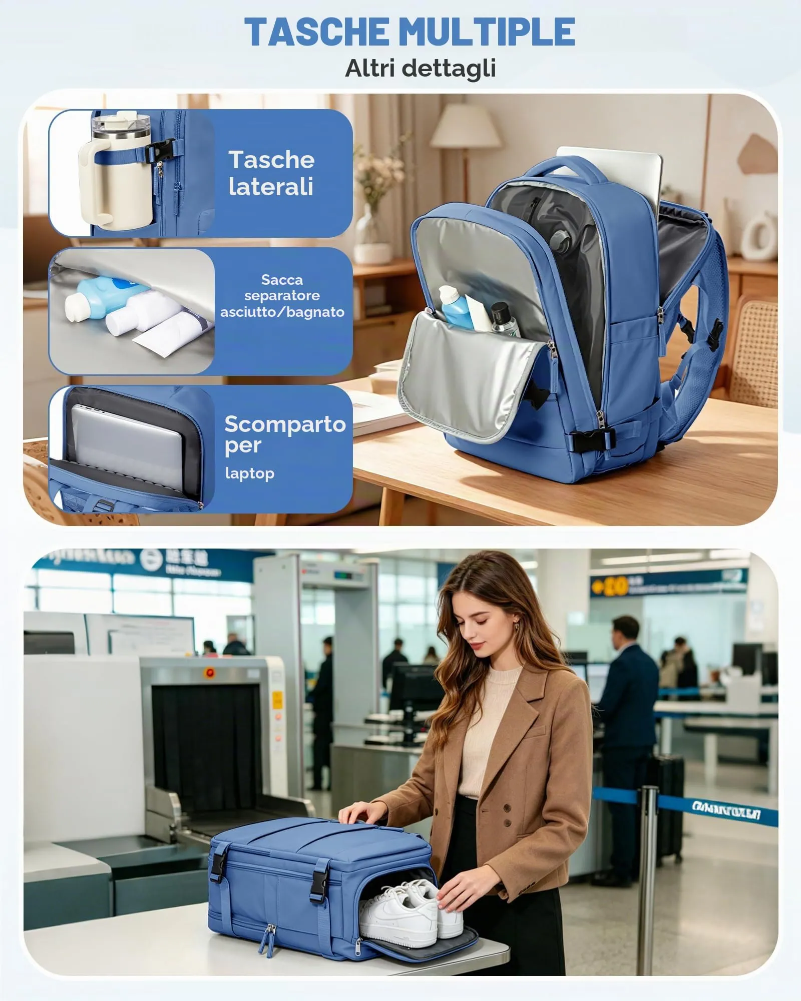 SZLX Zaino da Viaggio Sottovuoto con Pompa 40x30x20 per Ryanair Wizzair, Impermeabile con Scomparto Scarpe e Laptop 14 Pollici - immagine 9