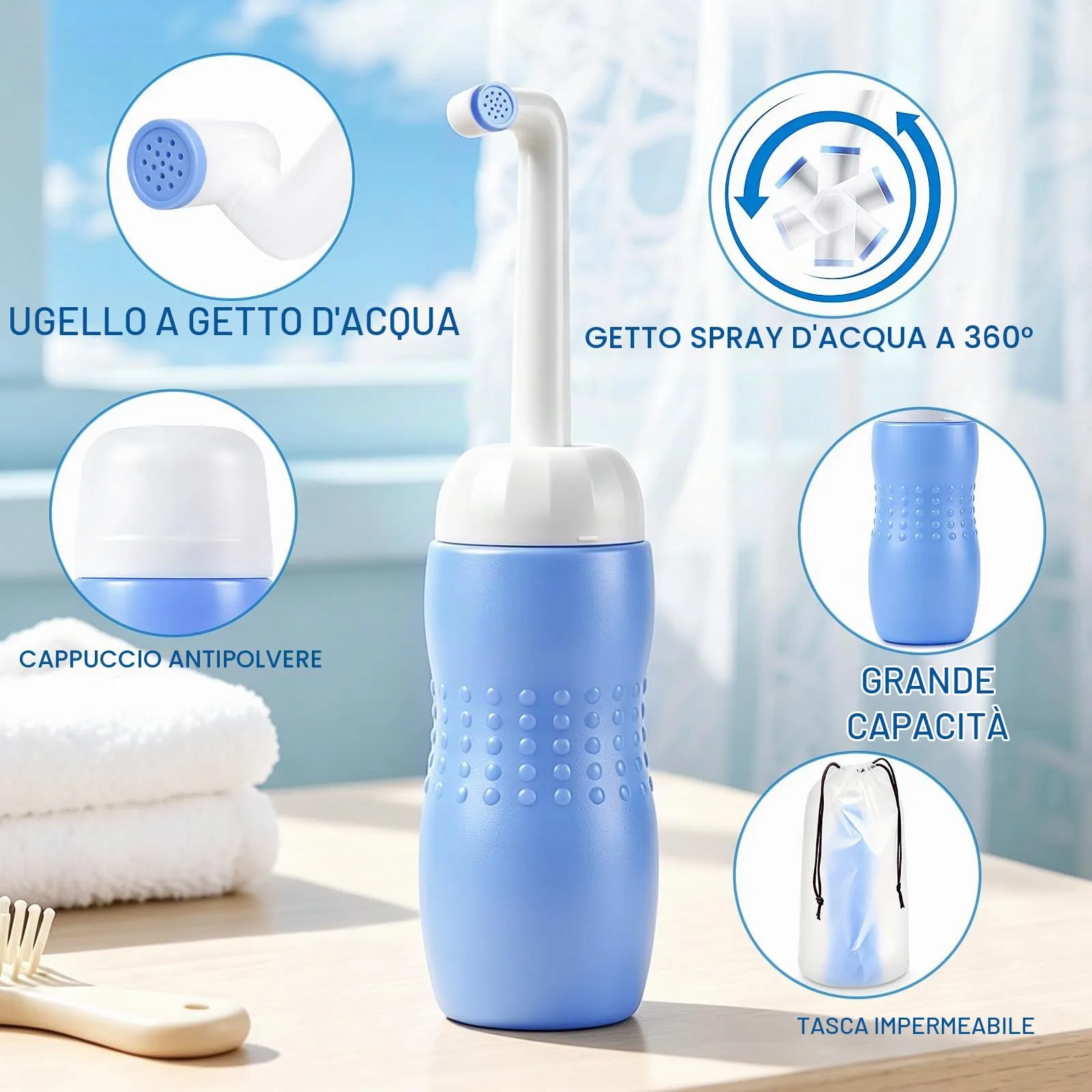 Showvigor Bidet Portatile Peri Bottle Post Partum, 500 ml, Spruzzo 360° e Beccuccio Estraibile, Navy - immagine 3