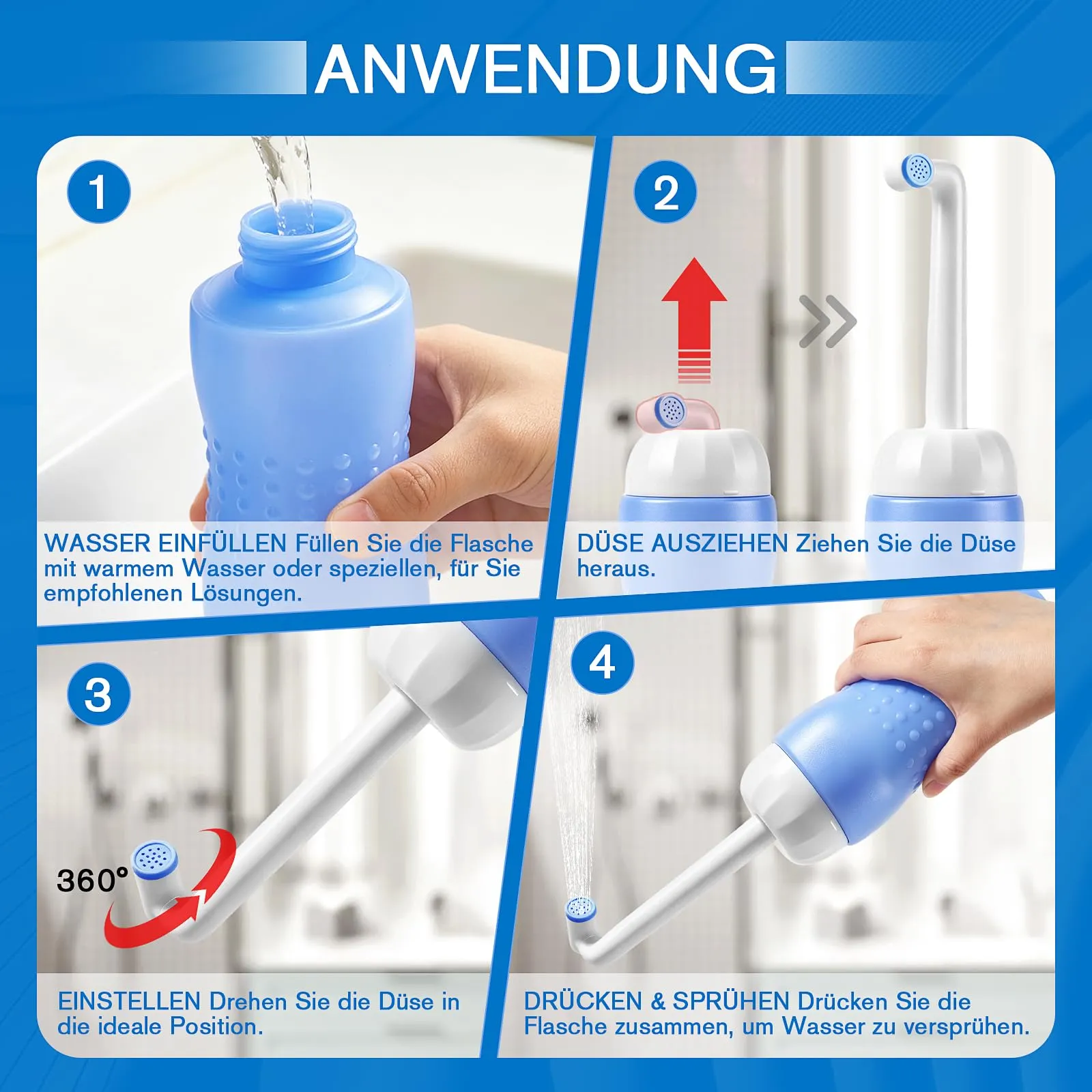Showvigor Bidet Portatile Peri Bottle Post Partum, 500 ml, Spruzzo 360° e Beccuccio Estraibile, Navy - immagine 5
