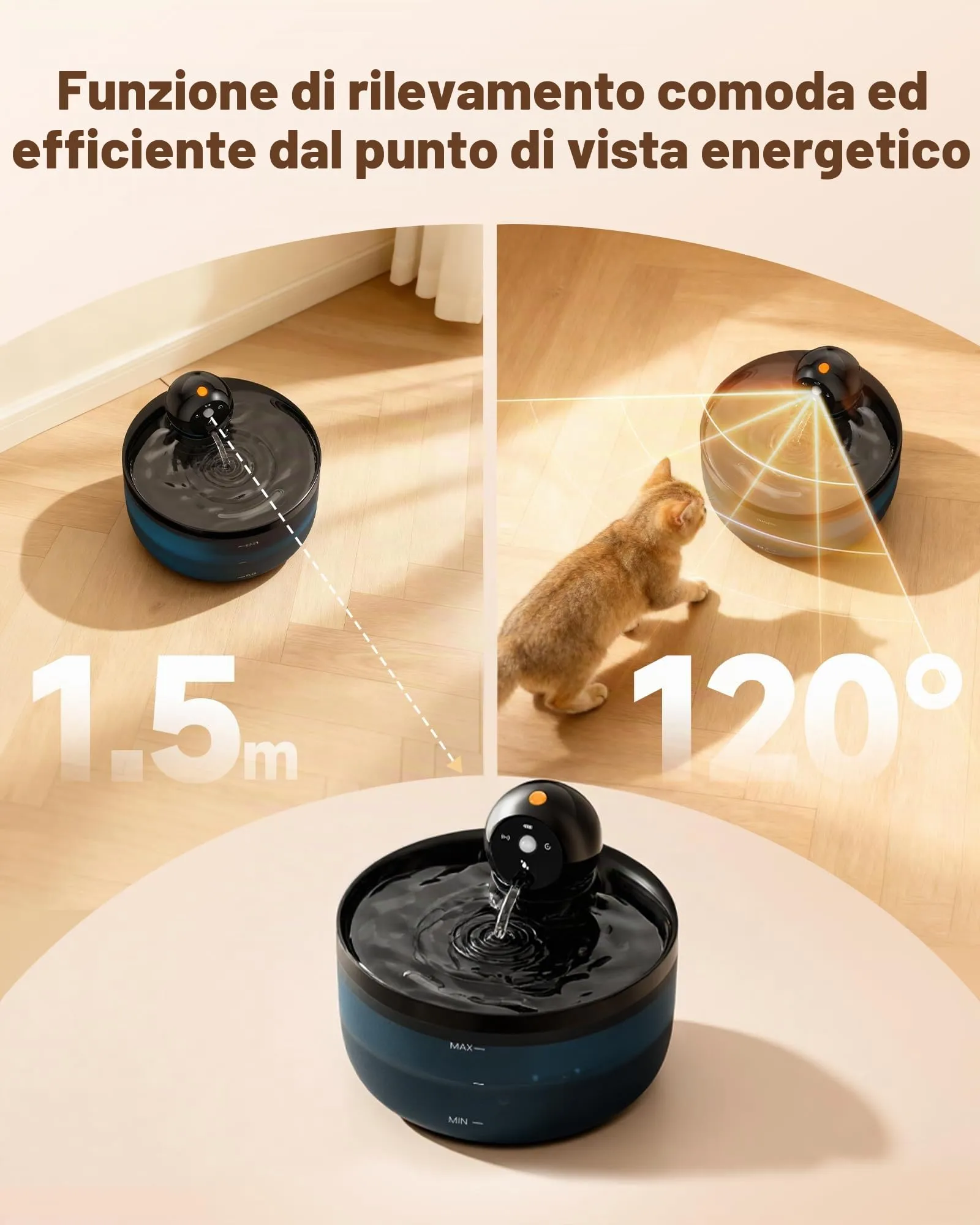 GOOIFUN Fontanella per Gatti senza Fili con Sensore di Movimento, 2.6L, Ricaricabile, Nero - immagine 4