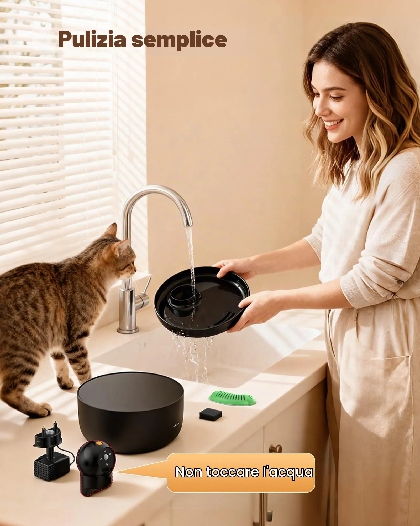 GOOIFUN Fontanella per Gatti senza Fili con Sensore di Movimento, 2.6L, Ricaricabile, Nero - immagine 8