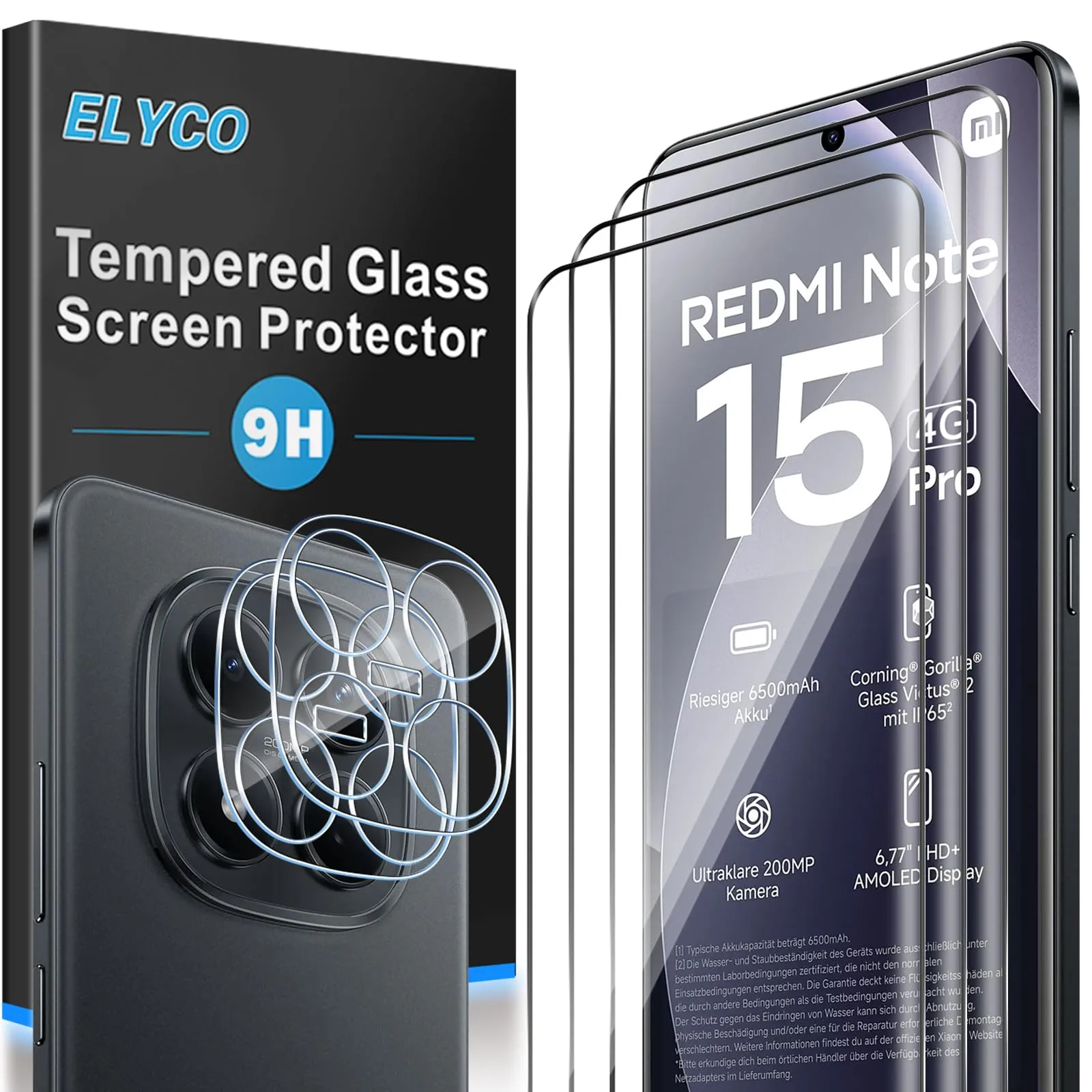 ELYCO Vetro Temperato per Xiaomi Redmi Note 15 Pro 4G, 3+2 Pezzi - immagine 1
