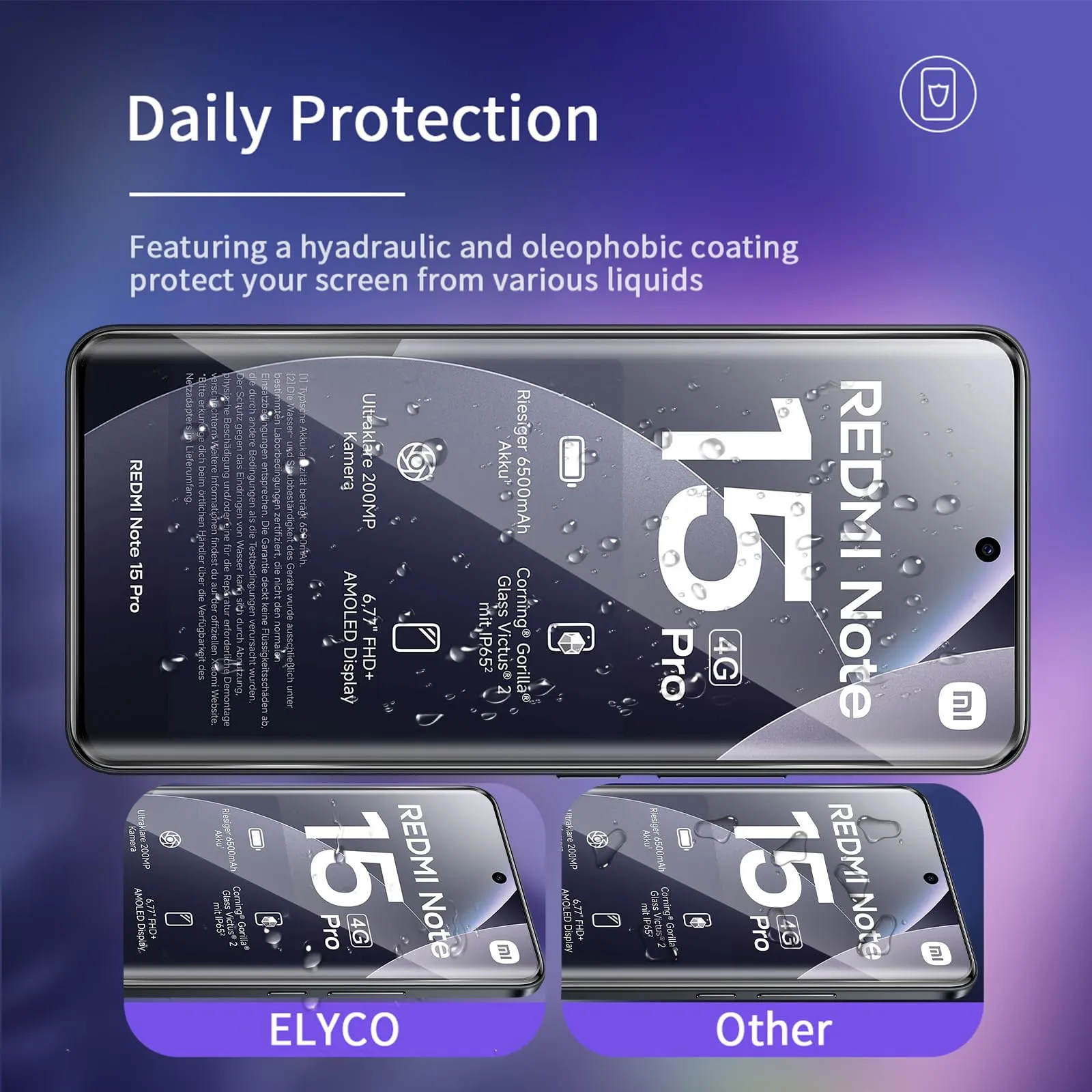 ELYCO Vetro Temperato per Xiaomi Redmi Note 15 Pro 4G, 3+2 Pezzi - immagine 2