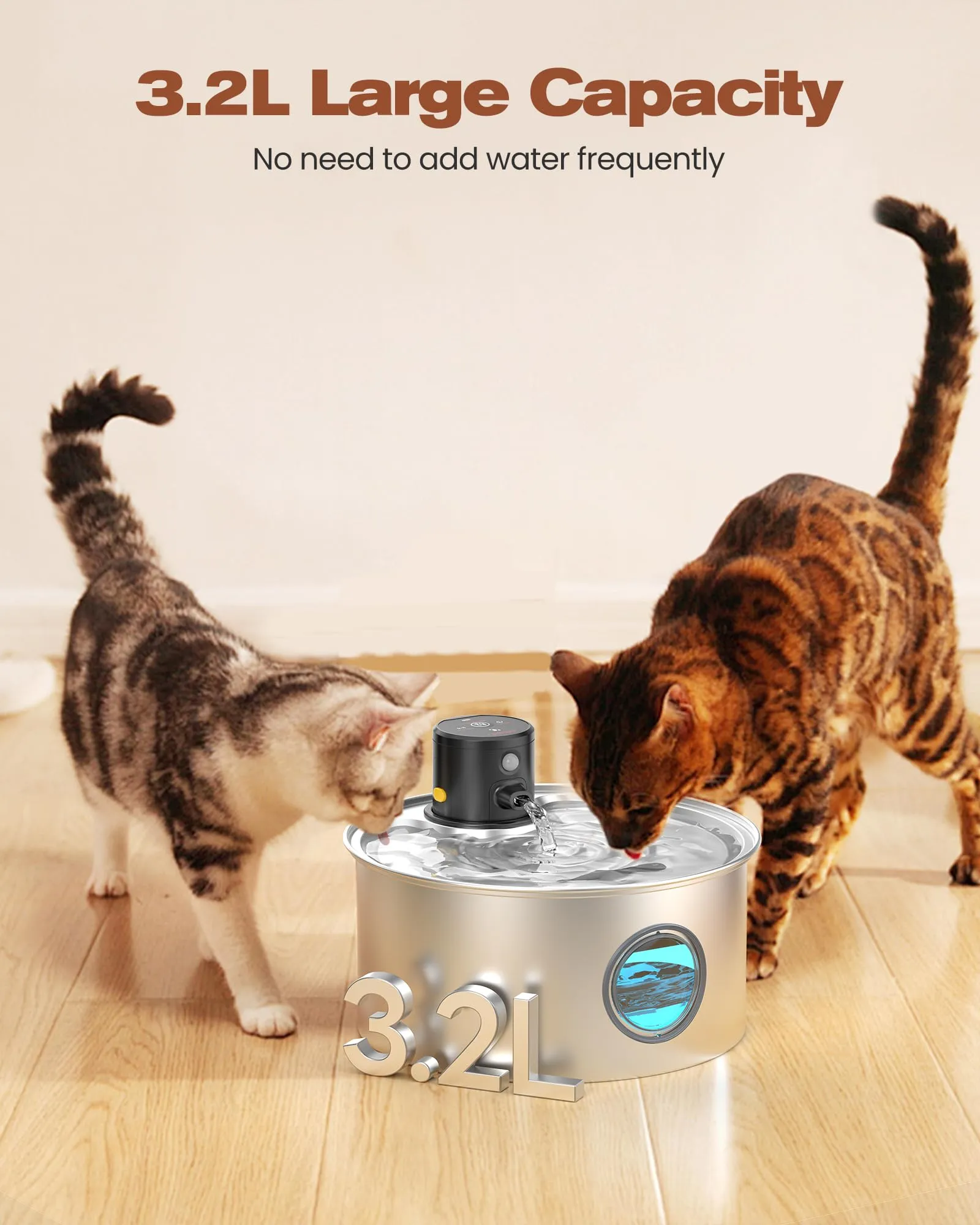 TOONIOOS Fontanella per Gatti senza Fili in Acciaio Inossidabile con Sensore, 3.2L, W2-EU - immagine 6
