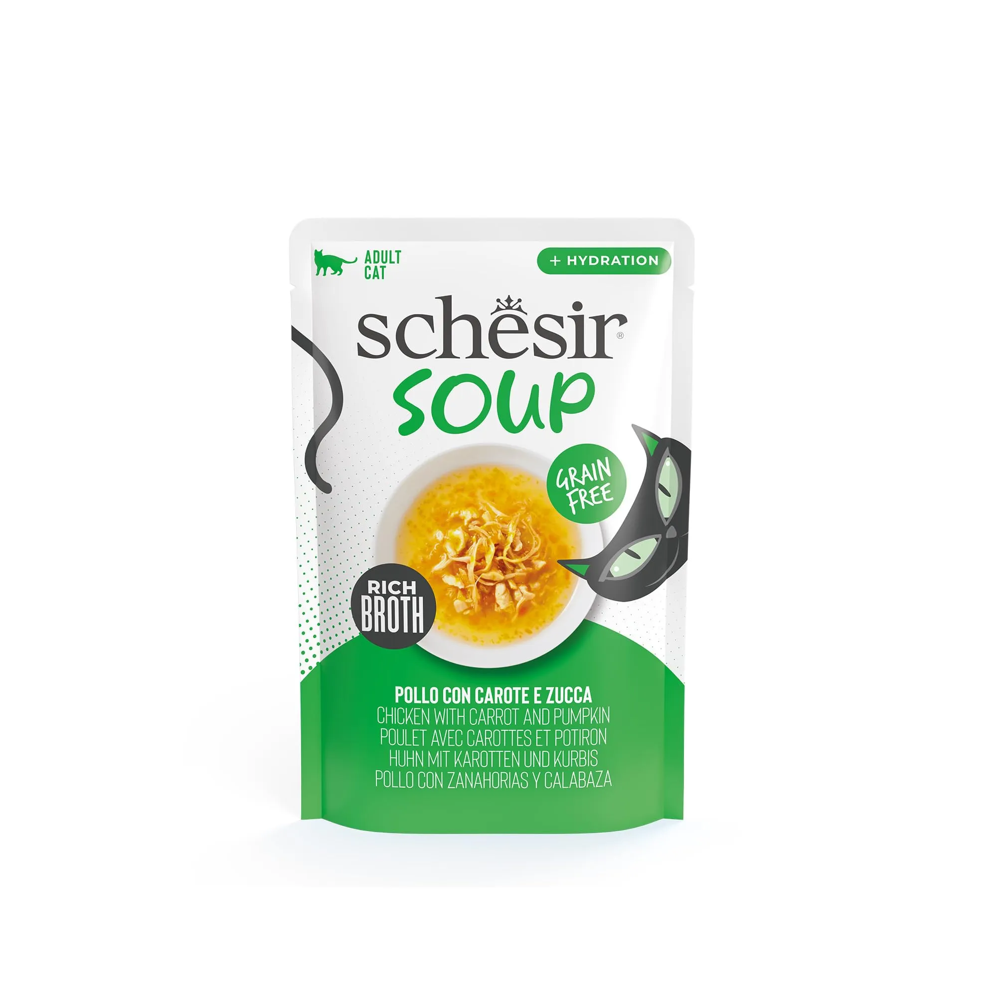 Schesir Zuppa con Filetti di Pollo con Carote e Zucca, Cibo Umido Complementare per Gatti, 12 x 40g - immagine 1