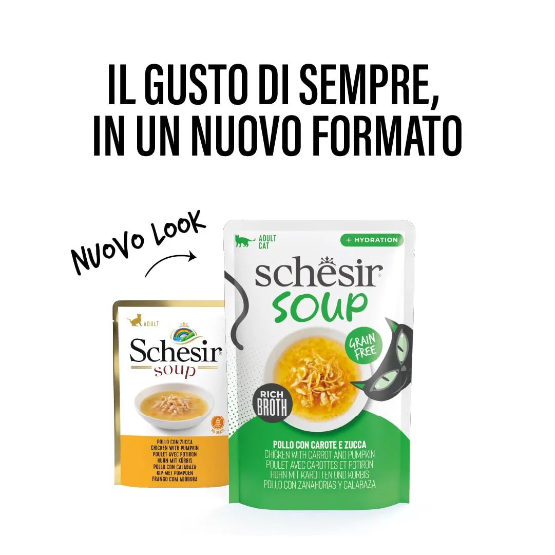 Schesir Zuppa con Filetti di Pollo con Carote e Zucca, Cibo Umido Complementare per Gatti, 12 x 40g - immagine 2