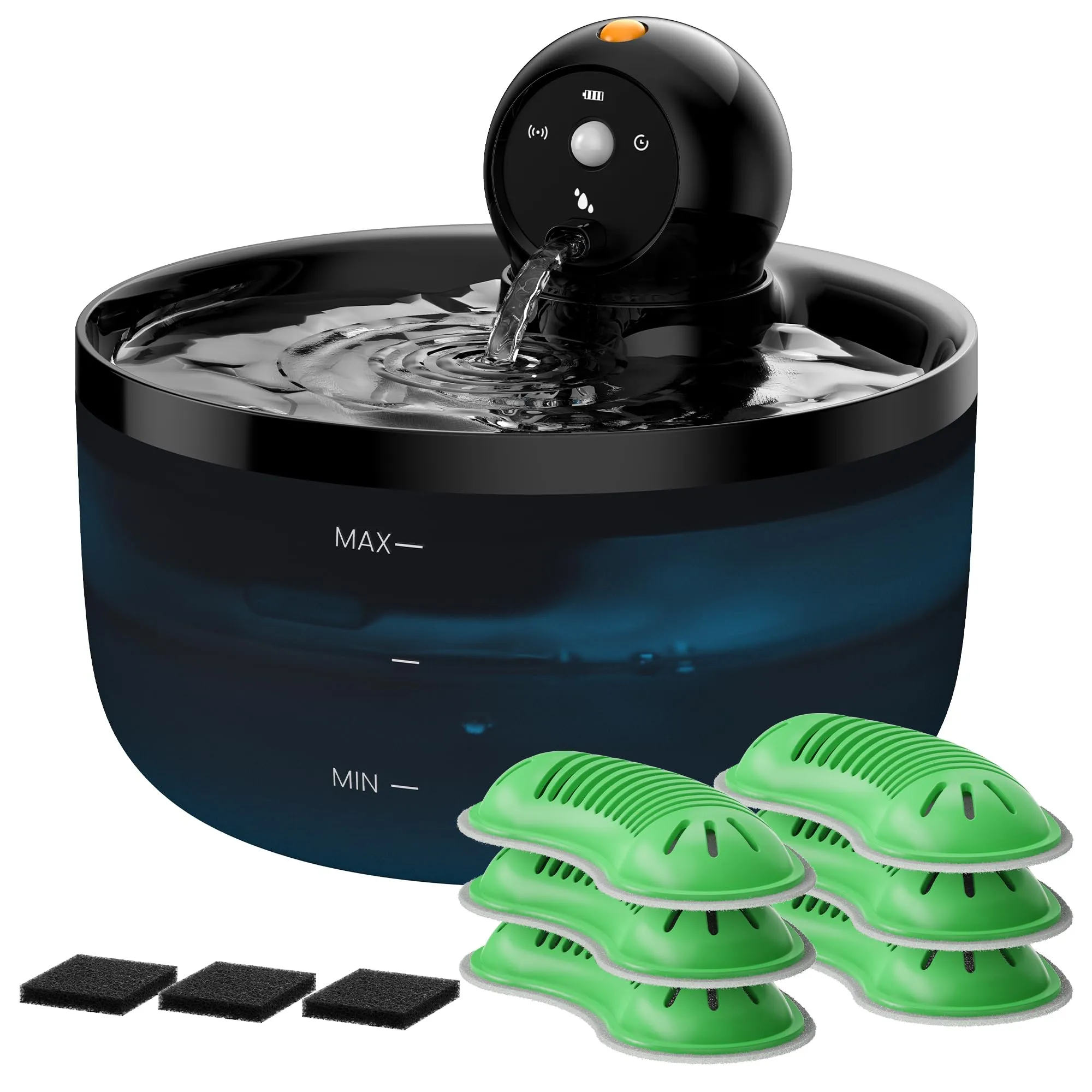 GOOIFUN Fontanella per Gatti con Sensore Wireless Ricaricabile, 2.6L, include 8 Filtri e 8 Spugne - immagine 1