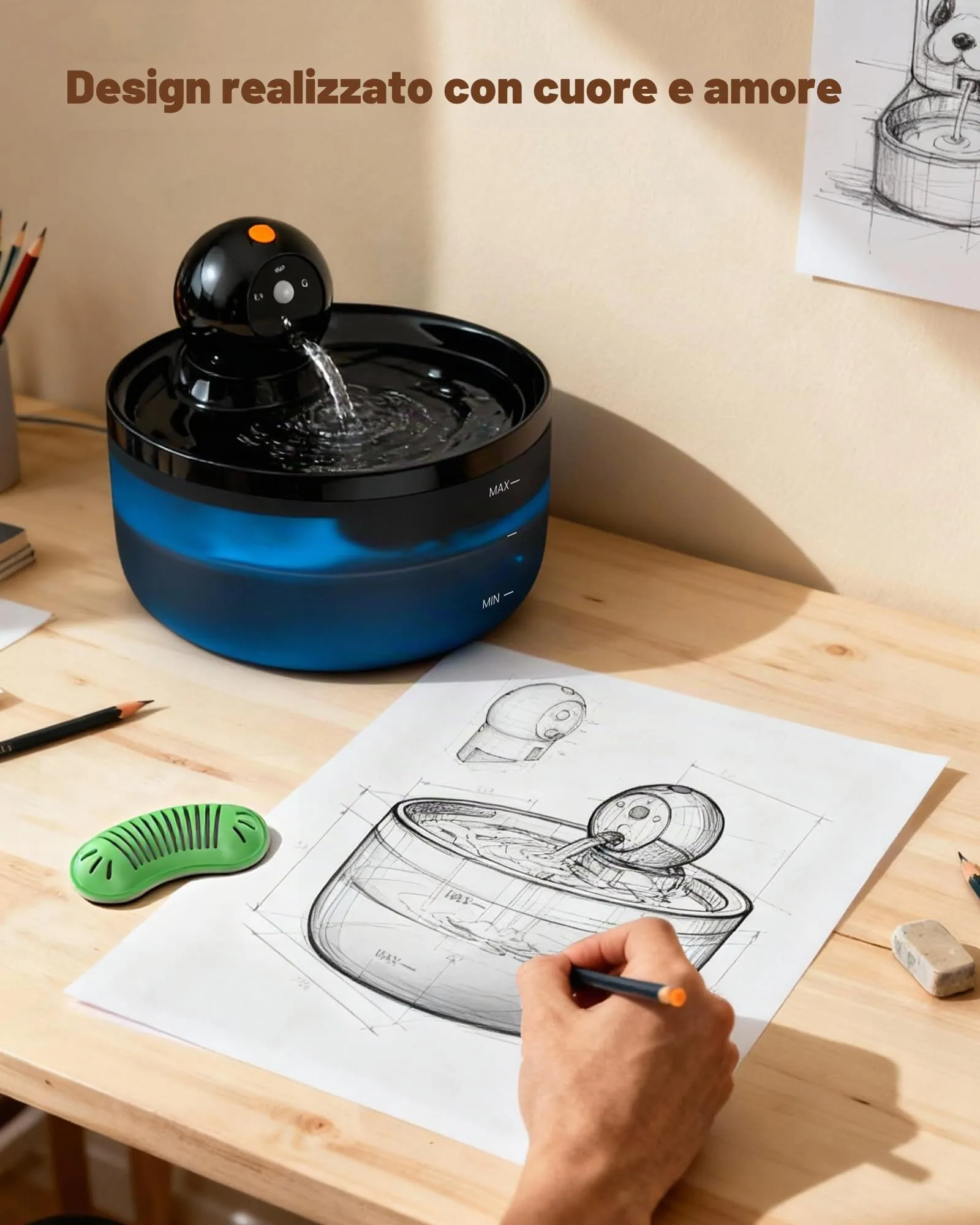 GOOIFUN Fontanella per Gatti con Sensore Wireless Ricaricabile, 2.6L, include 8 Filtri e 8 Spugne - immagine 6