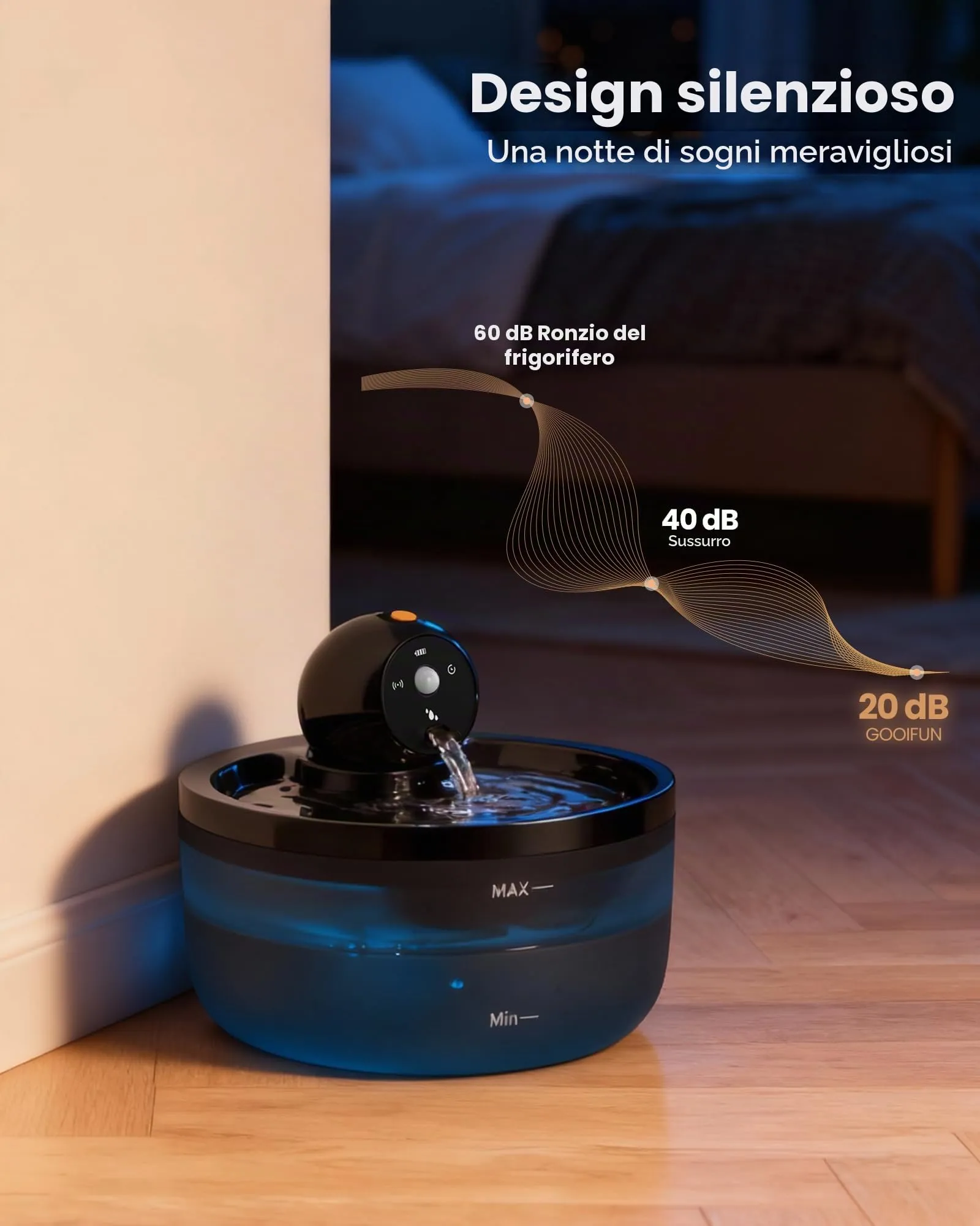 GOOIFUN Fontanella per Gatti con Sensore Wireless Ricaricabile, 2.6L, include 8 Filtri e 8 Spugne - immagine 7