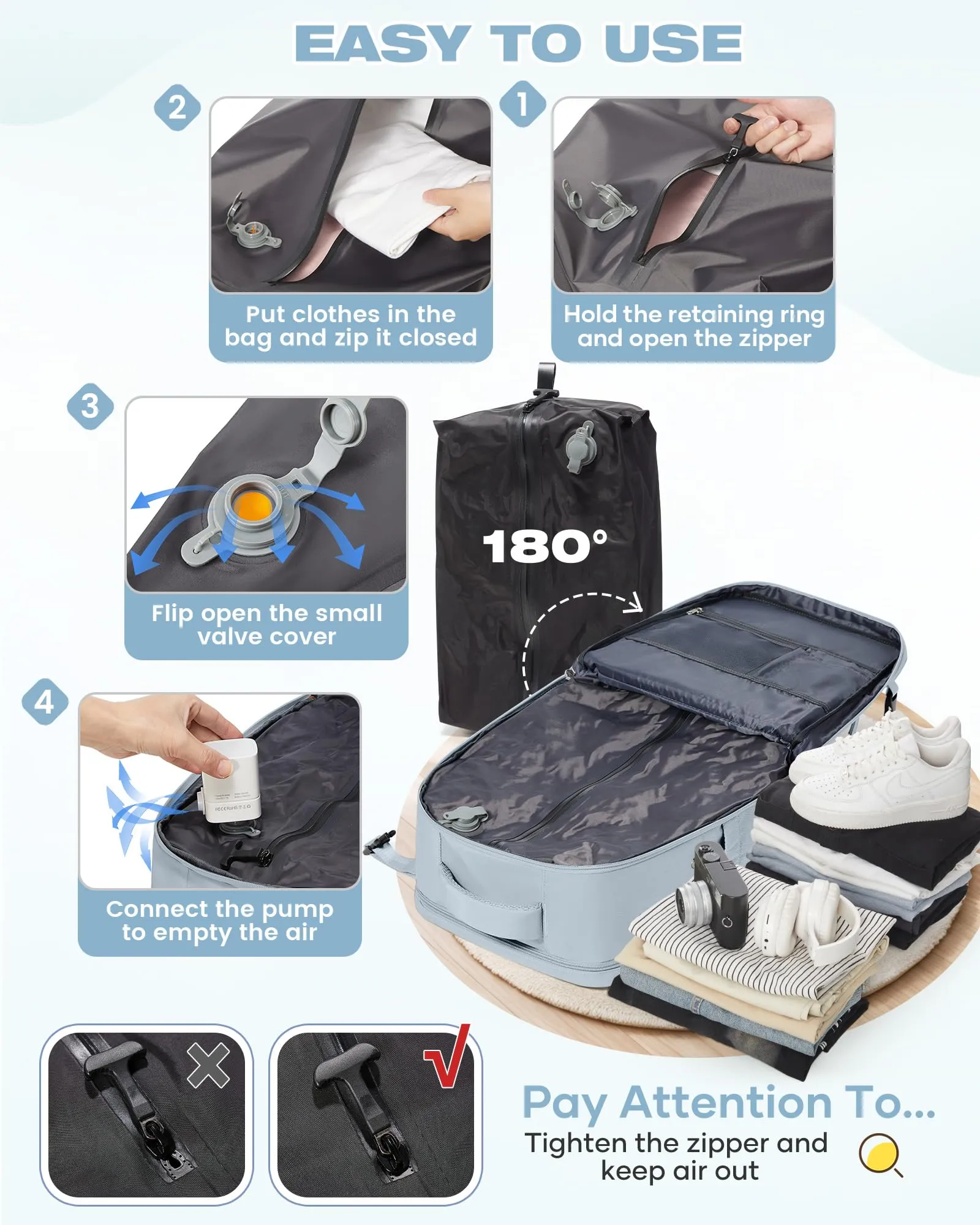 SZLX Zaino da Viaggio Sottovuoto con Pompa 40x30x20 per Ryanair, Wizzair, Easyjet, Impermeabile per Laptop 14 Pollici - immagine 5