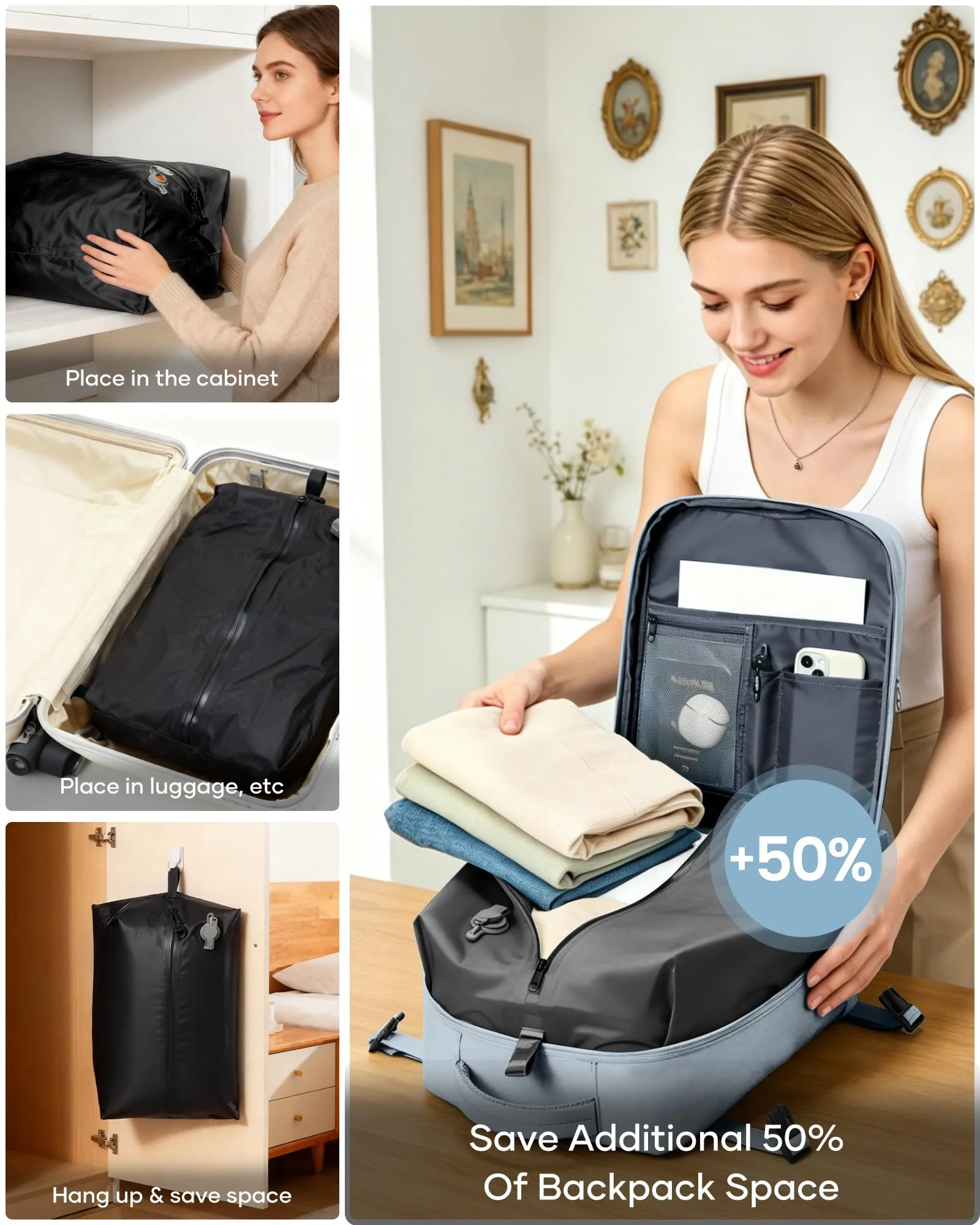SZLX Zaino da Viaggio Sottovuoto con Pompa 40x30x20 per Ryanair, Wizzair, Easyjet, Impermeabile per Laptop 14 Pollici - immagine 8