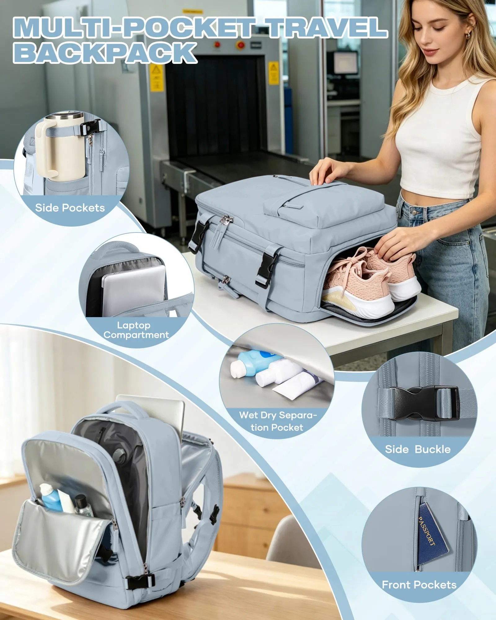 SZLX Zaino da Viaggio Sottovuoto con Pompa 40x30x20 per Ryanair, Wizzair, Easyjet, Impermeabile per Laptop 14 Pollici - immagine 10