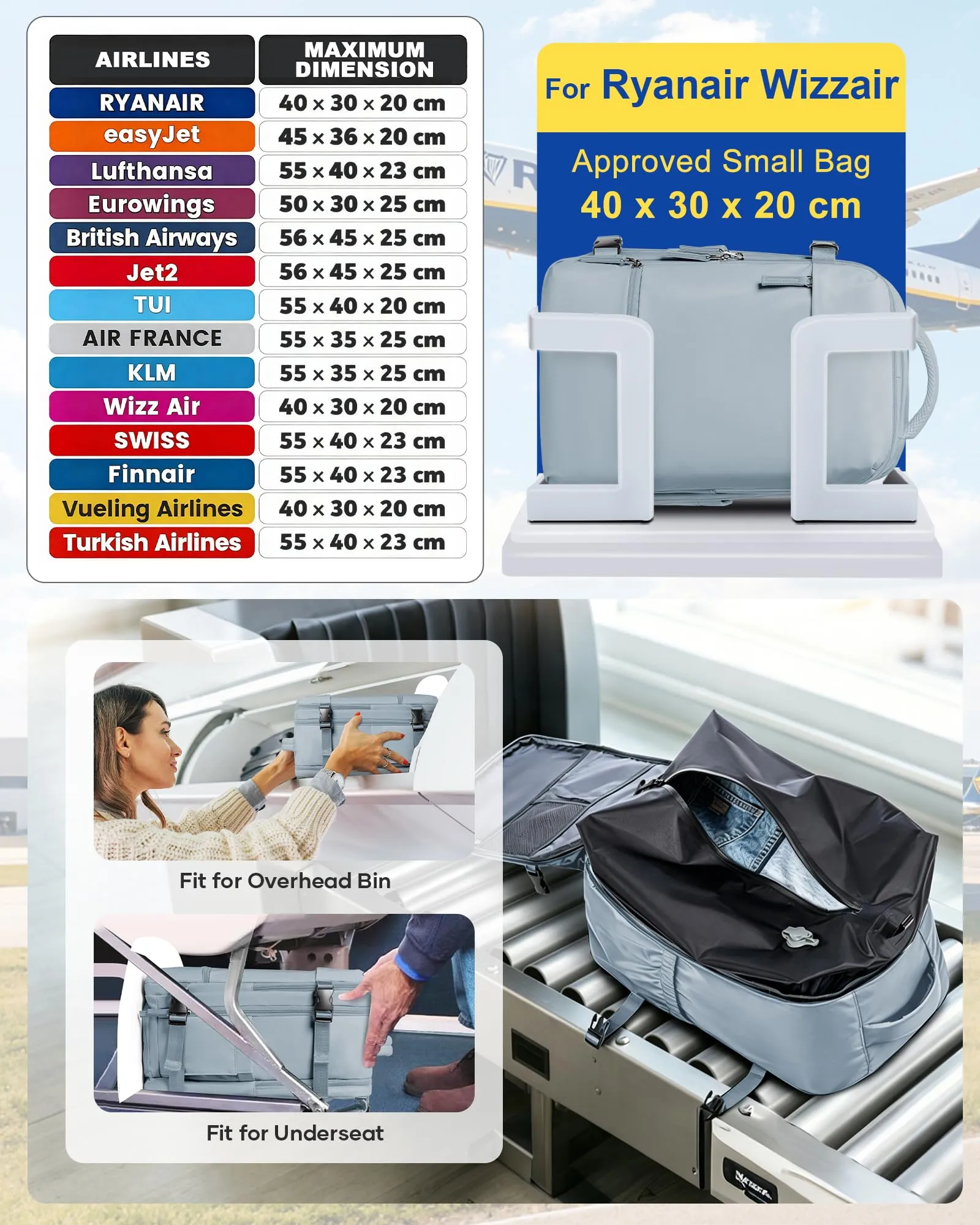SZLX Zaino da Viaggio Sottovuoto con Pompa 40x30x20 per Ryanair Wizzair Easyjet, Impermeabile per Laptop 14 Pollici - immagine 3