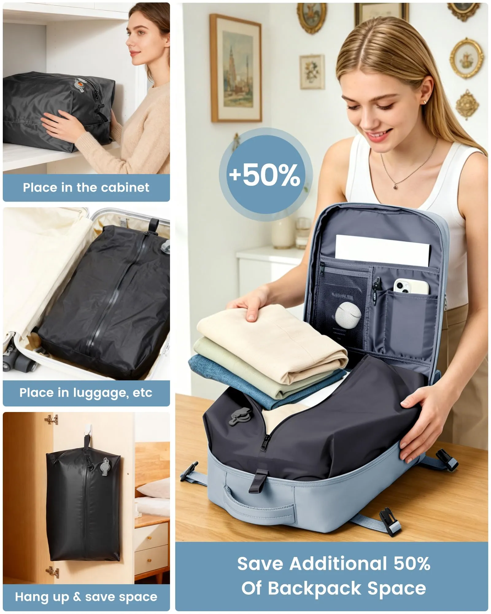 SZLX Zaino da Viaggio Sottovuoto con Pompa 40x30x20 per Ryanair Wizzair Easyjet, Impermeabile per Laptop 14 Pollici - immagine 8