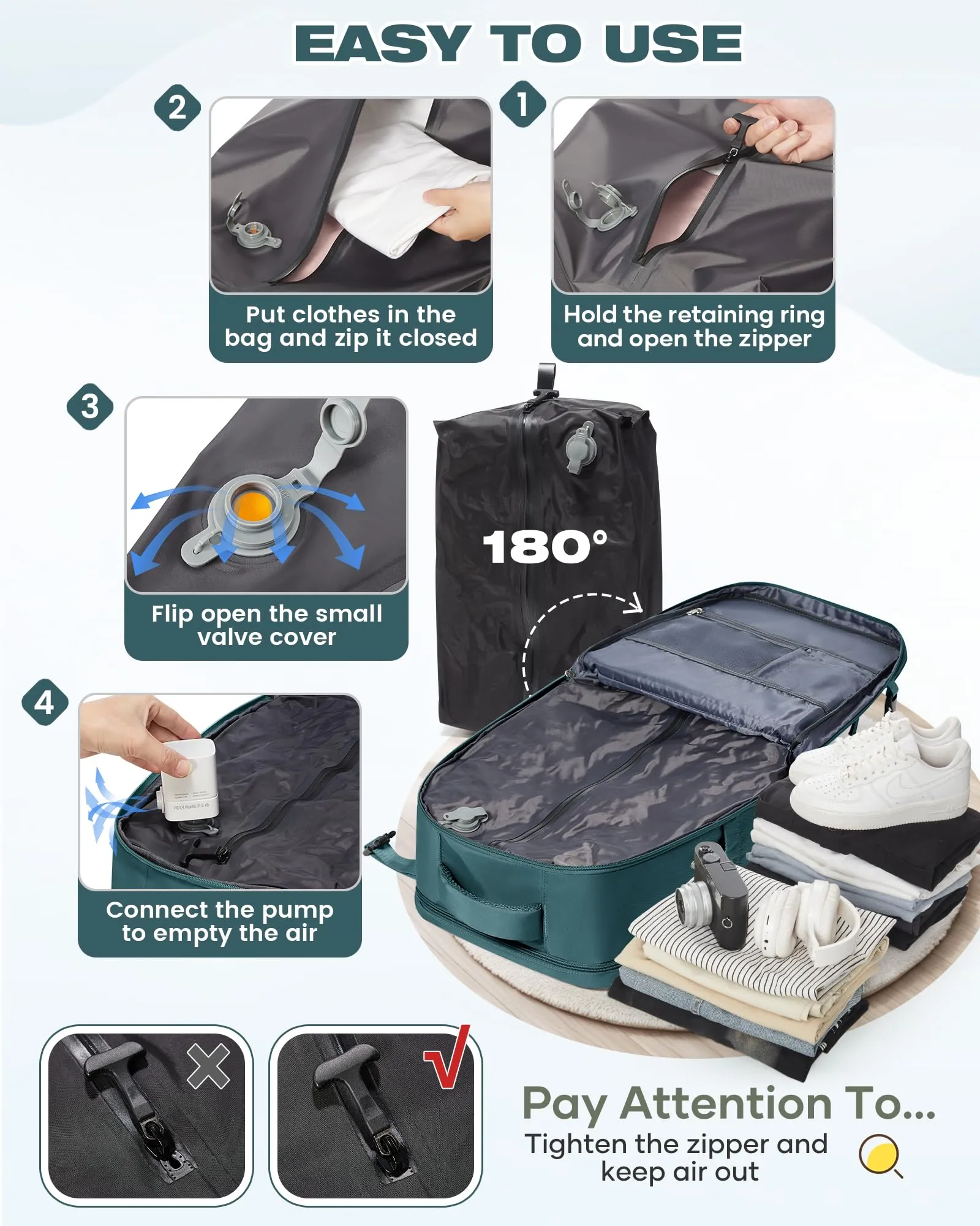 SZLX Zaino da Viaggio Sottovuoto con Pompa 40x30x20 per Ryanair, Wizzair, Easyjet, Impermeabile per Laptop 14 Pollici - immagine 5