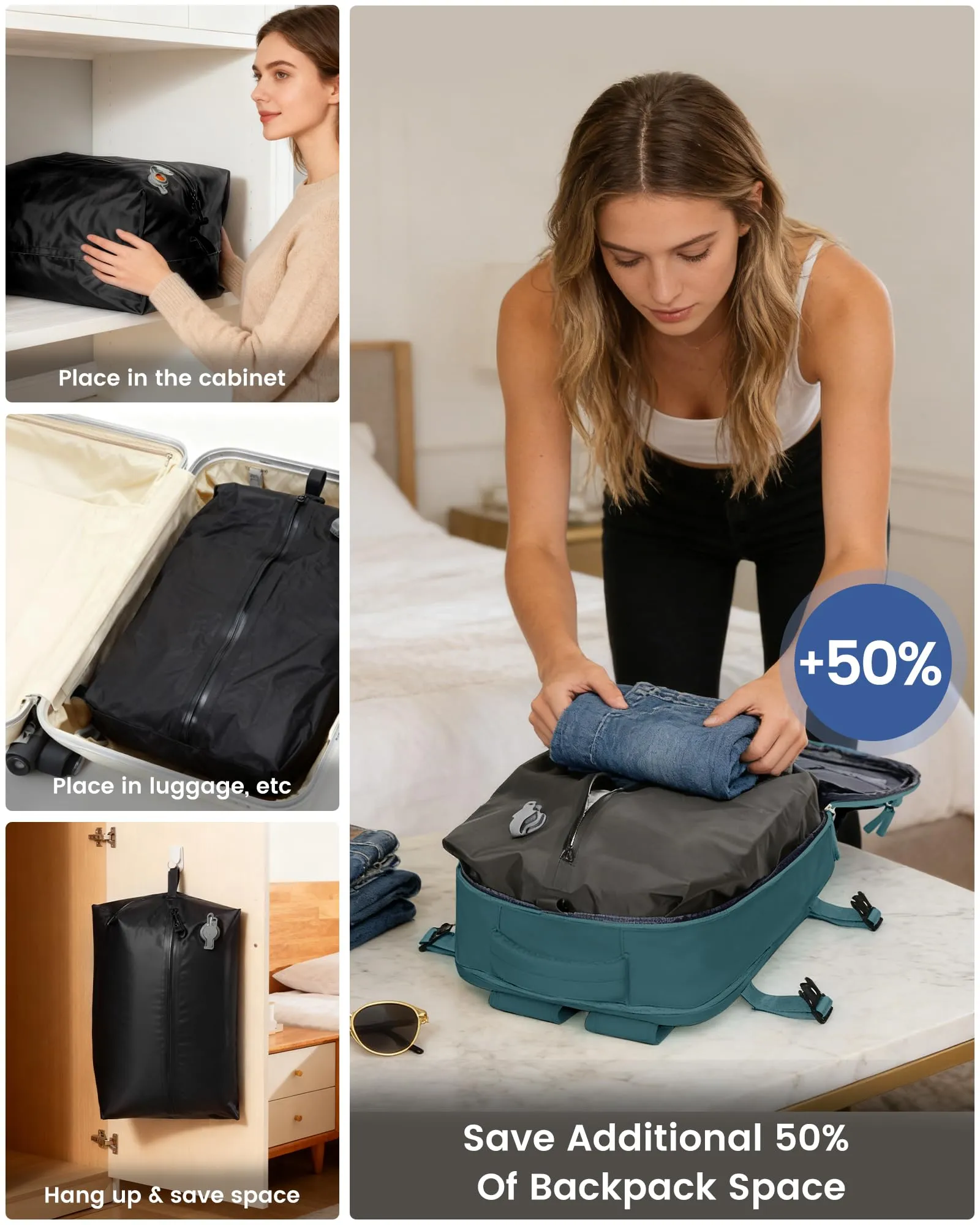 SZLX Zaino da Viaggio Sottovuoto con Pompa 40x30x20 per Ryanair, Wizzair, Easyjet, Impermeabile per Laptop 14 Pollici - immagine 8