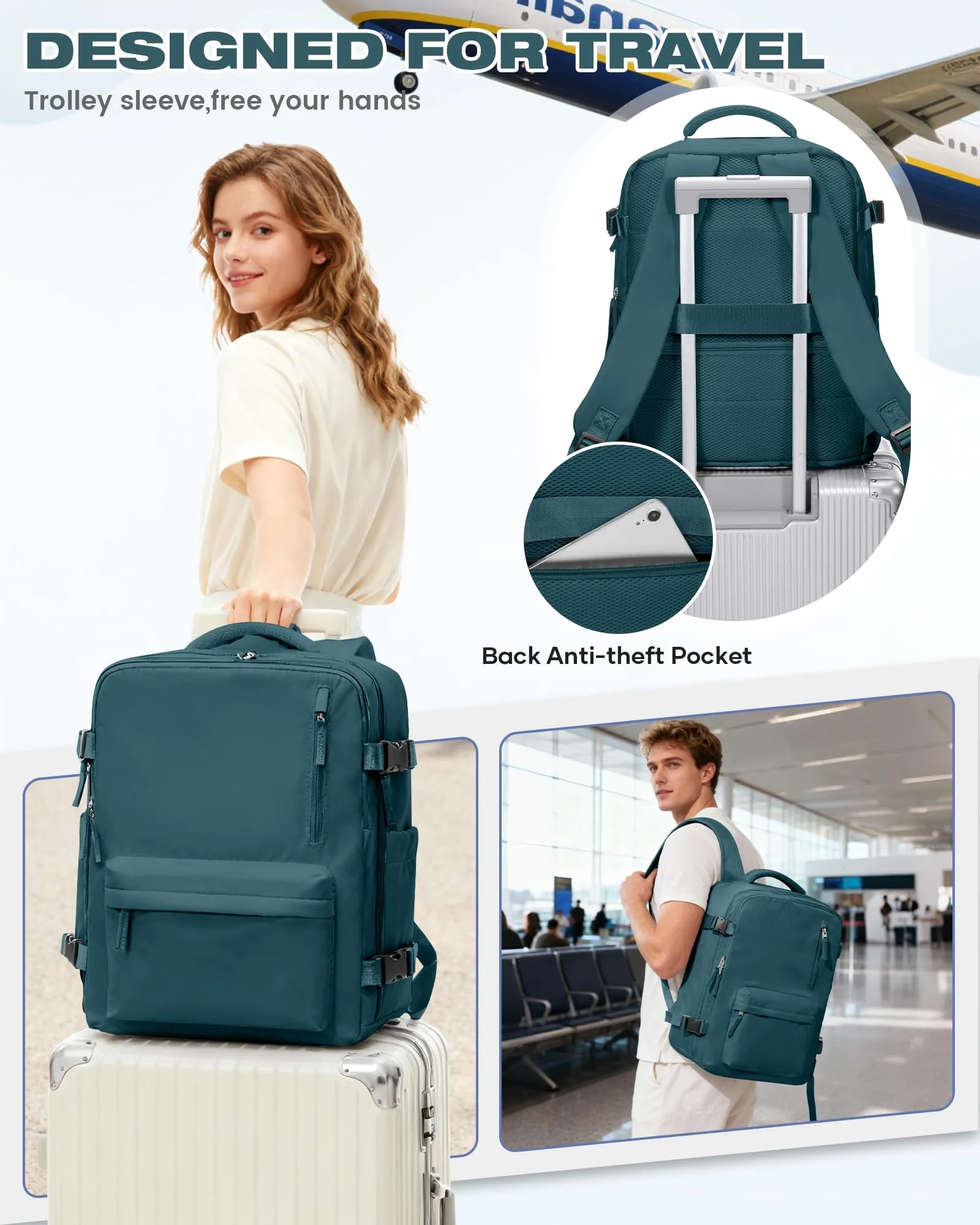 SZLX Zaino da Viaggio Sottovuoto con Pompa 40x30x20 per Ryanair, Wizzair, Easyjet, Impermeabile per Laptop 14 Pollici - immagine 10