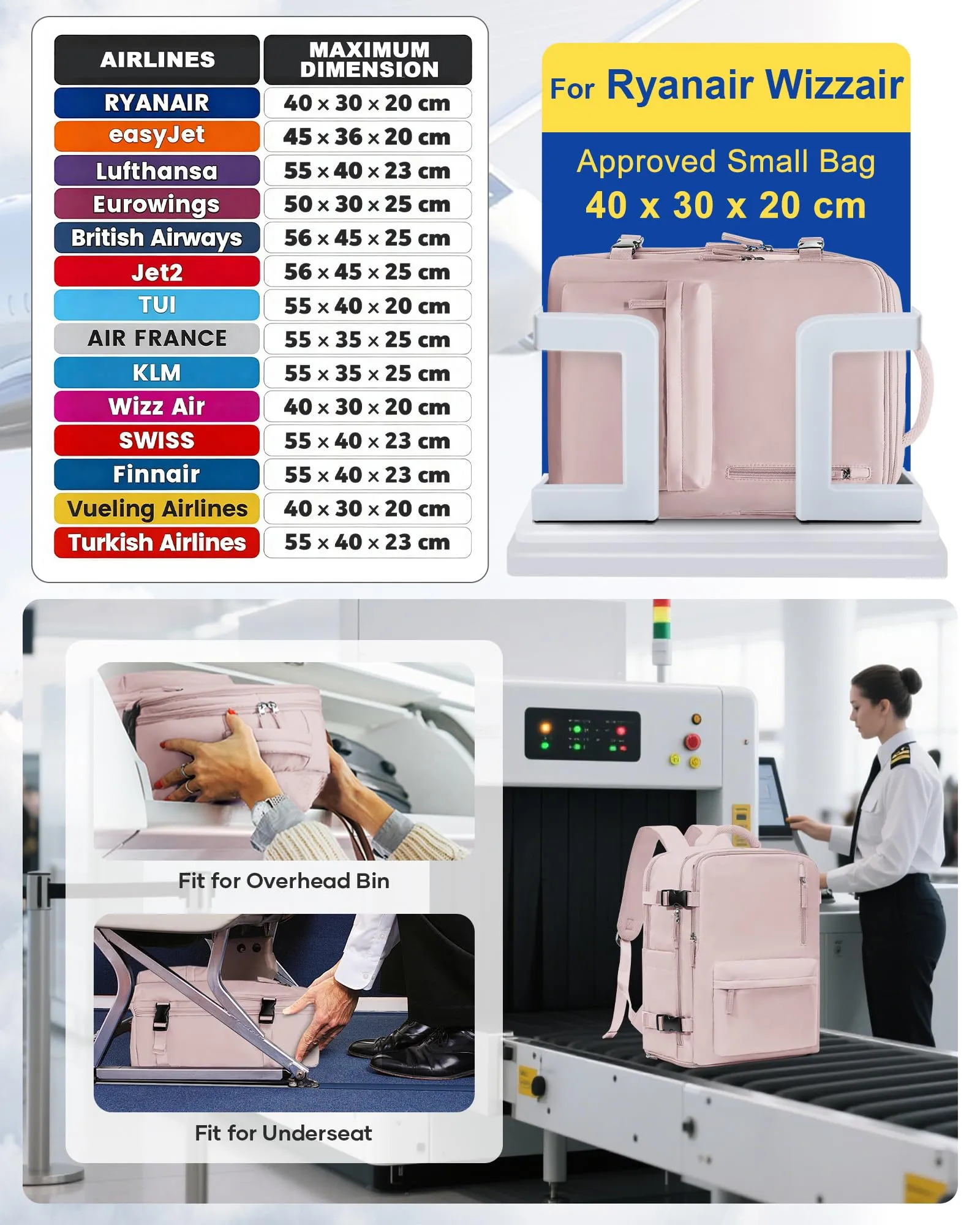 SZLX Zaino da Viaggio Sottovuoto con Pompa 40x30x20 per Ryanair Wizzair Easyjet, Impermeabile per Laptop 14 Pollici - immagine 3