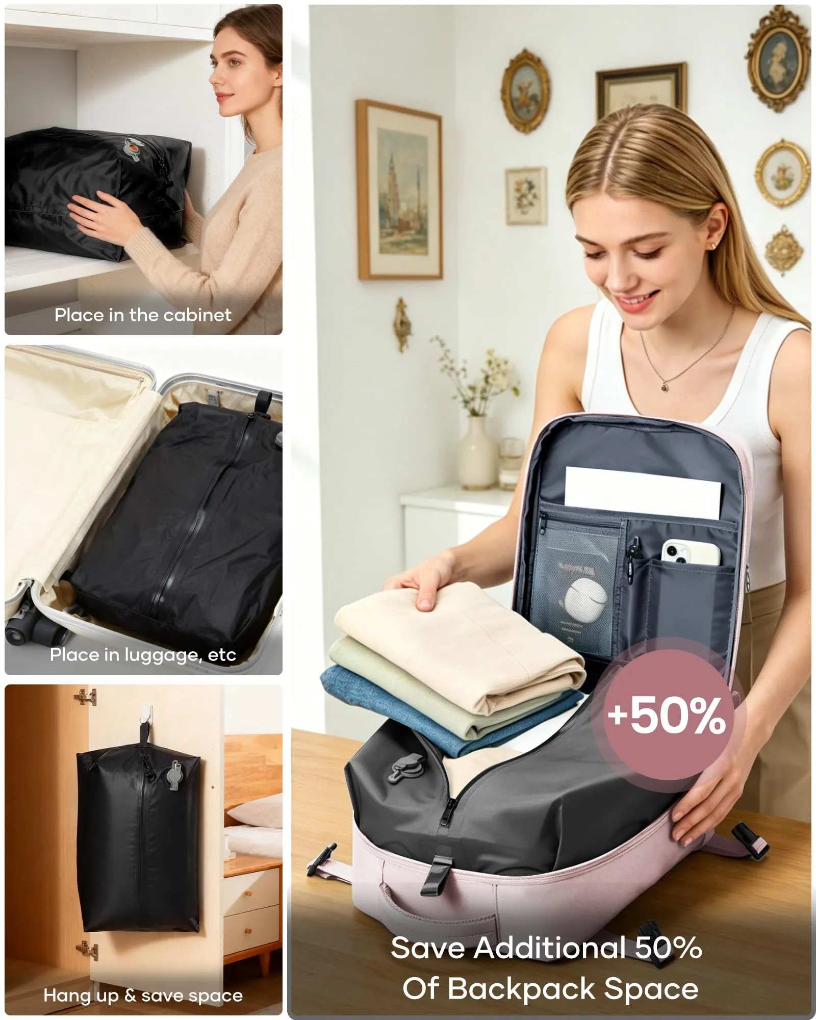 SZLX Zaino da Viaggio Sottovuoto con Pompa 40x30x20 per Ryanair Wizzair Easyjet, Impermeabile per Laptop 14 Pollici - immagine 8