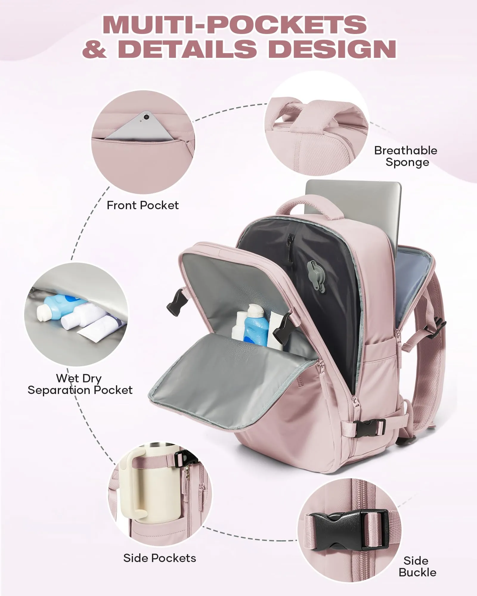 SZLX Zaino da Viaggio Sottovuoto con Pompa 40x30x20 per Ryanair Wizzair Easyjet, Impermeabile per Laptop 14 Pollici - immagine 9