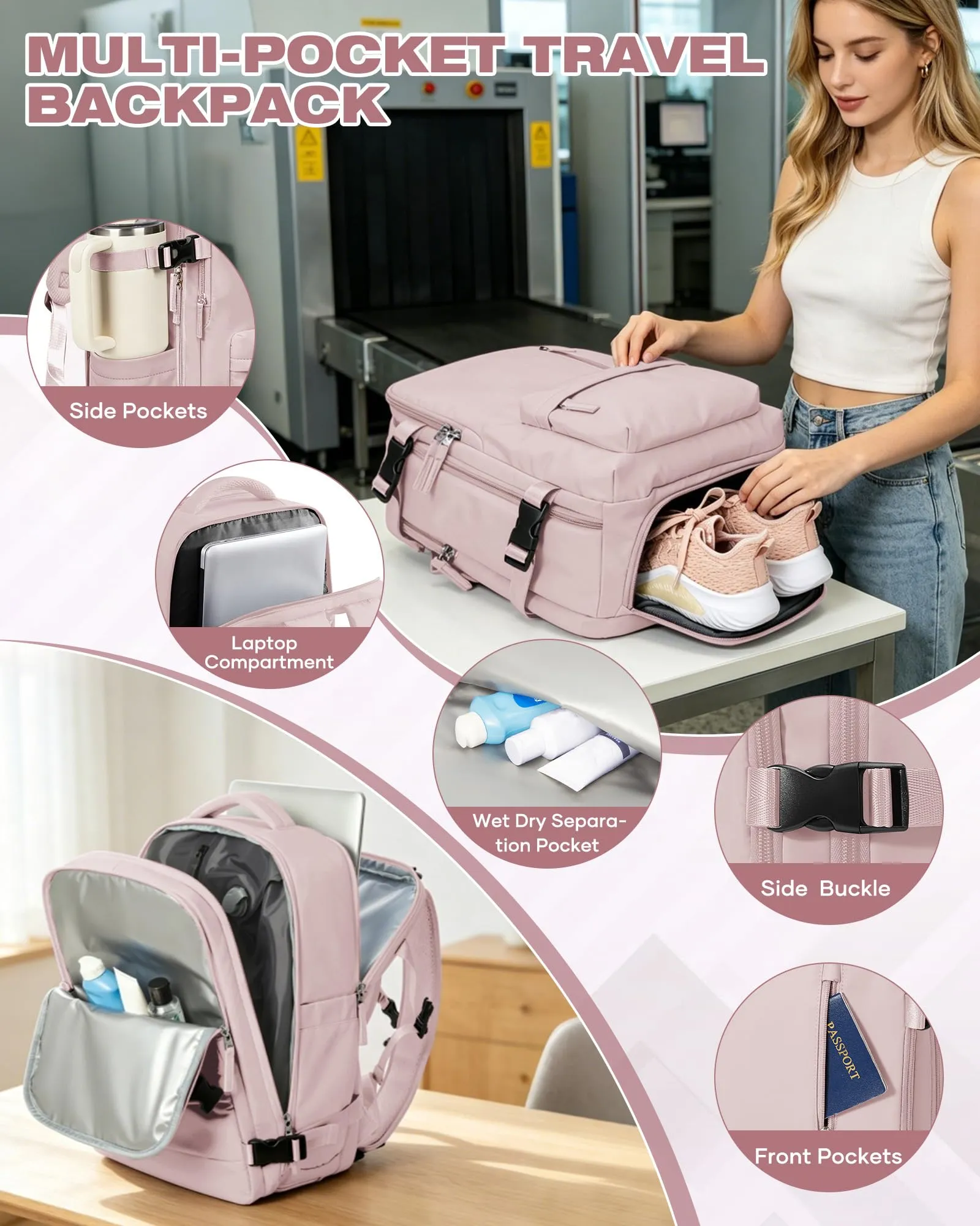 SZLX Zaino da Viaggio Sottovuoto con Pompa 40x30x20 per Ryanair Wizzair Easyjet, Impermeabile per Laptop 14 Pollici - immagine 10