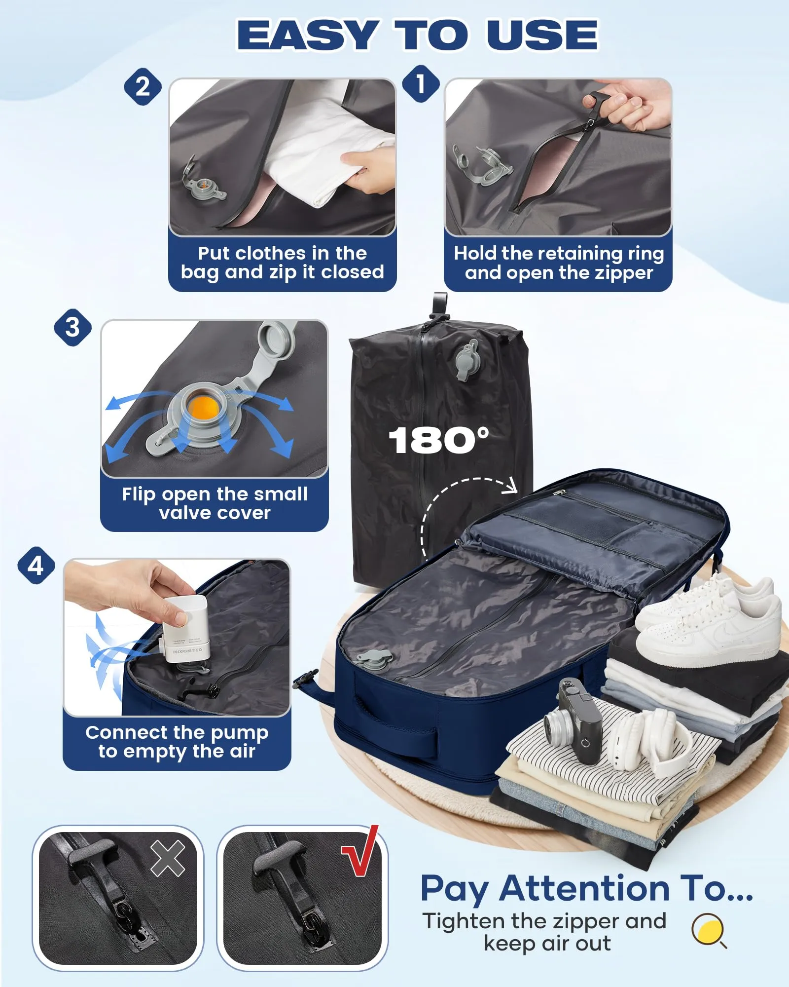 SZLX Zaino da Viaggio Sottovuoto con Pompa 40x30x20cm per Ryanair, Wizzair, Easyjet, Impermeabile per Laptop 14 Pollici - immagine 5