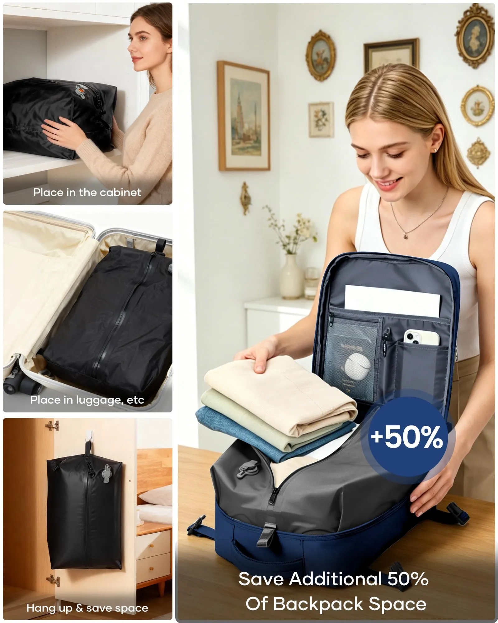 SZLX Zaino da Viaggio Sottovuoto con Pompa 40x30x20cm per Ryanair, Wizzair, Easyjet, Impermeabile per Laptop 14 Pollici - immagine 8