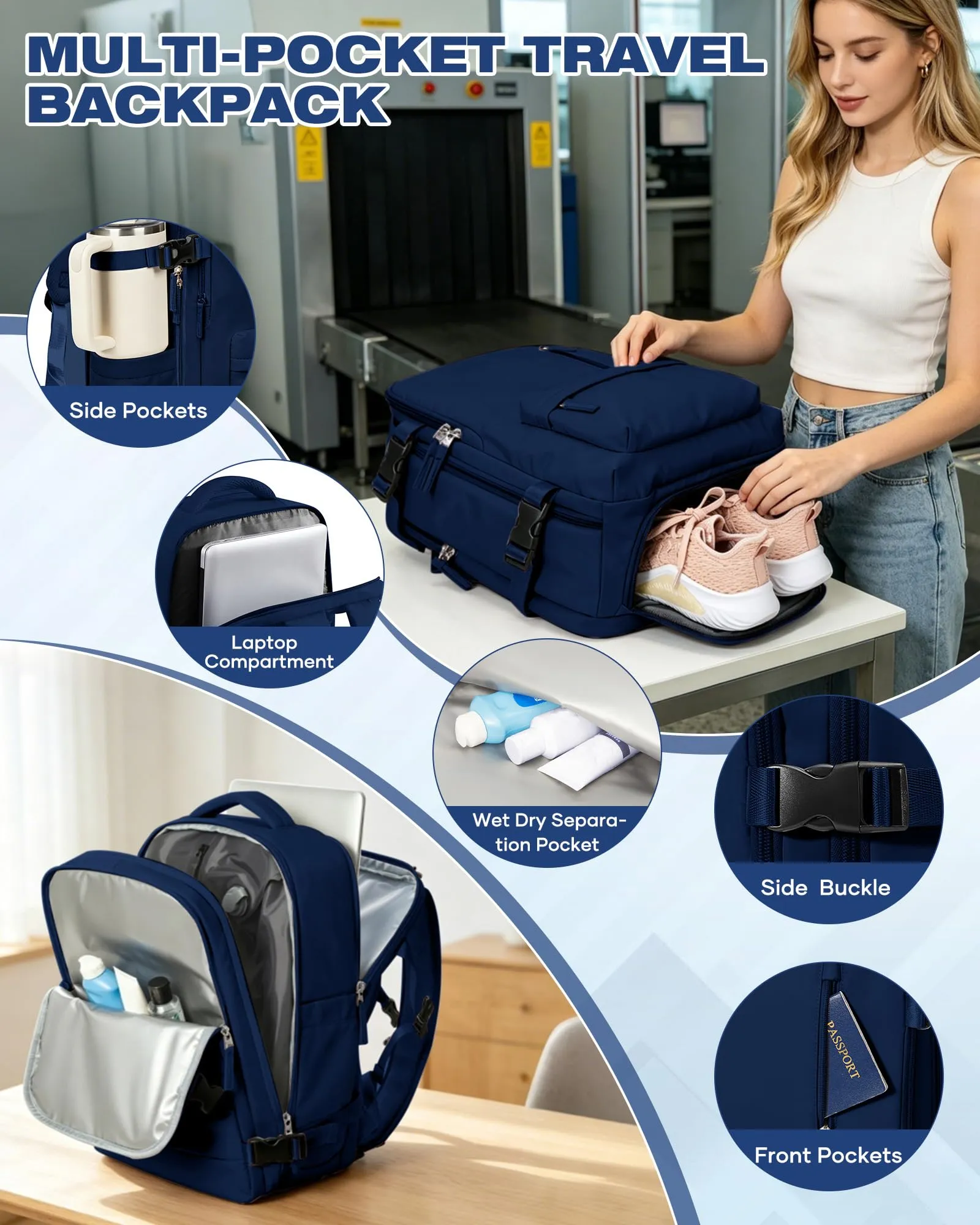 SZLX Zaino da Viaggio Sottovuoto con Pompa 40x30x20cm per Ryanair, Wizzair, Easyjet, Impermeabile per Laptop 14 Pollici - immagine 10
