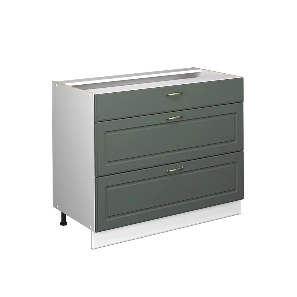 Vicco Fame-Line Mobile Base per Cucina con Cassetti Verde-oro Country/Bianco 100 cm - immagine 1