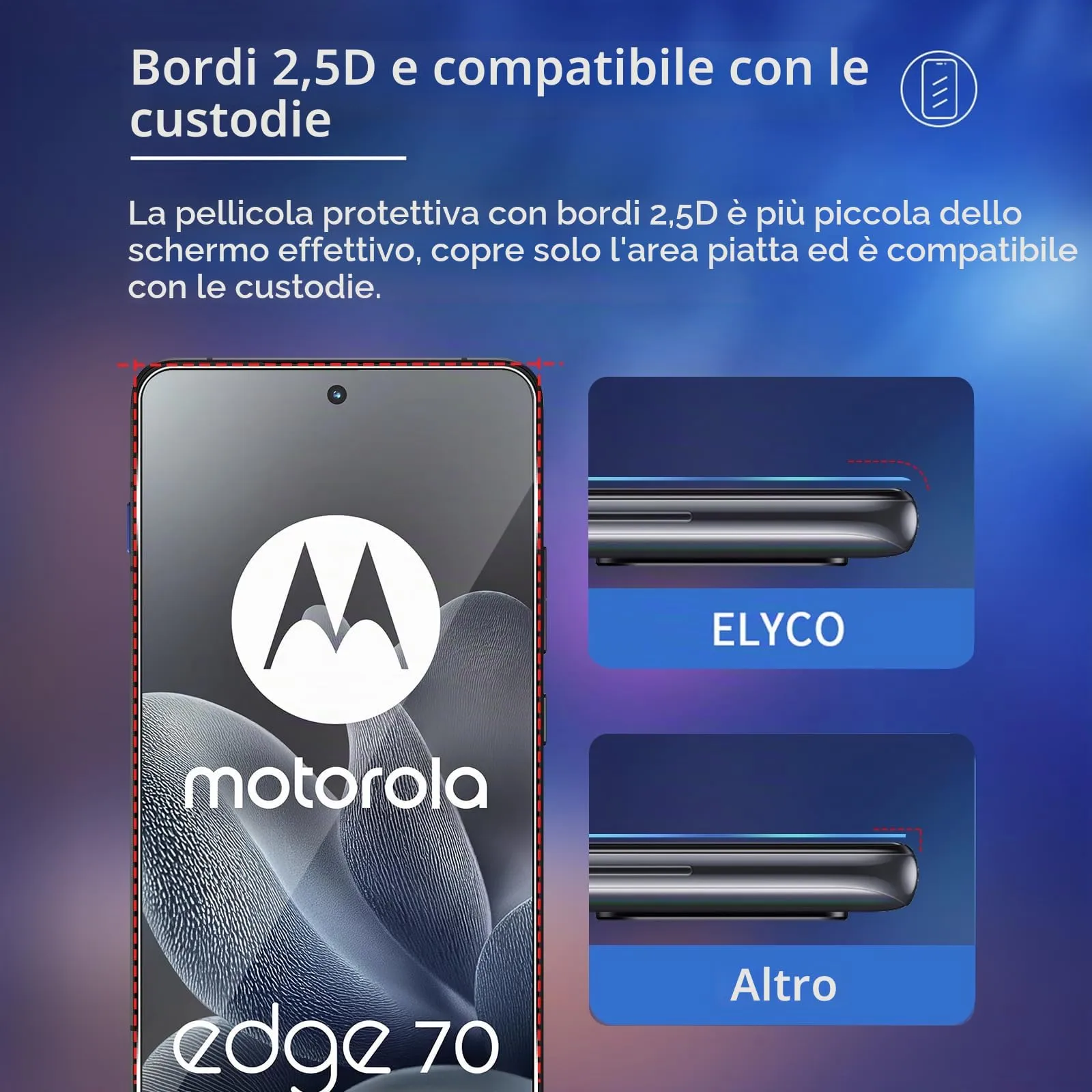 ELYCO Vetro Temperato per Motorola Moto Edge 70, 3+2 Pezzi - immagine 5
