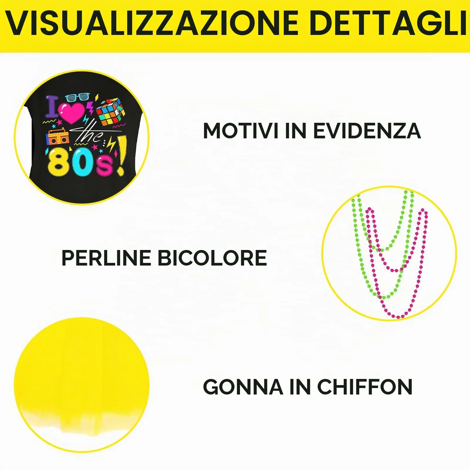 DAZZTIME Costume Anni 80 e 90 da Donna, Set Accessori Abbigliamento Discoteca per Carnevale e Halloween - immagine 3