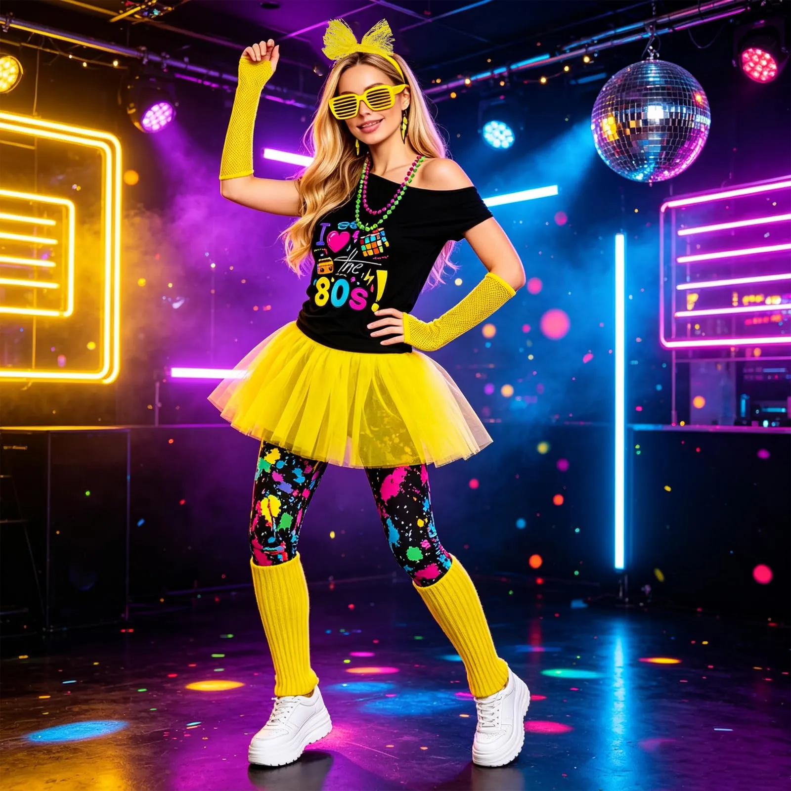 DAZZTIME Costume Anni 80 e 90 da Donna, Set Accessori Abbigliamento Discoteca per Carnevale e Halloween - immagine 5