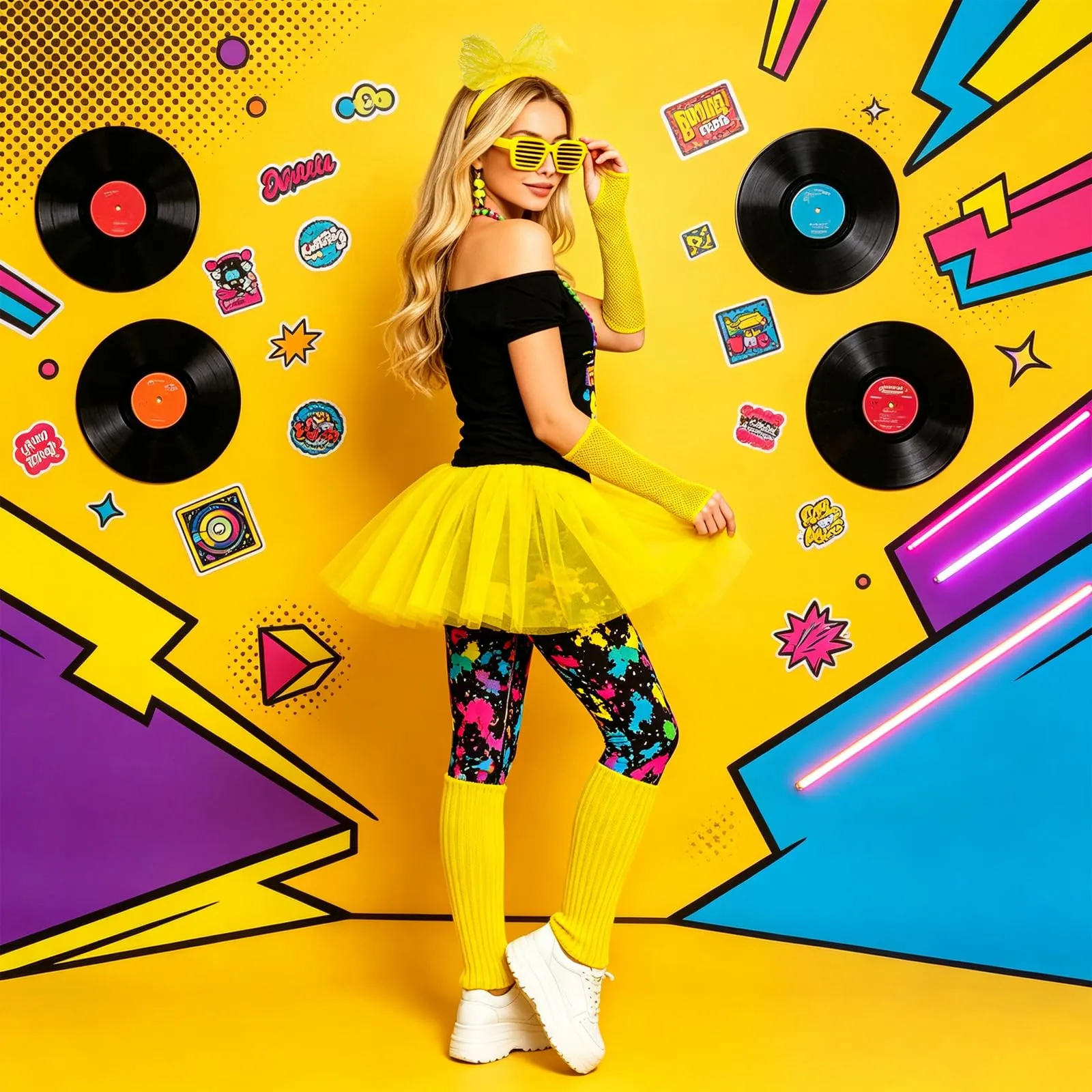 DAZZTIME Costume Anni 80 e 90 da Donna, Set Accessori Abbigliamento Discoteca per Carnevale e Halloween - immagine 6