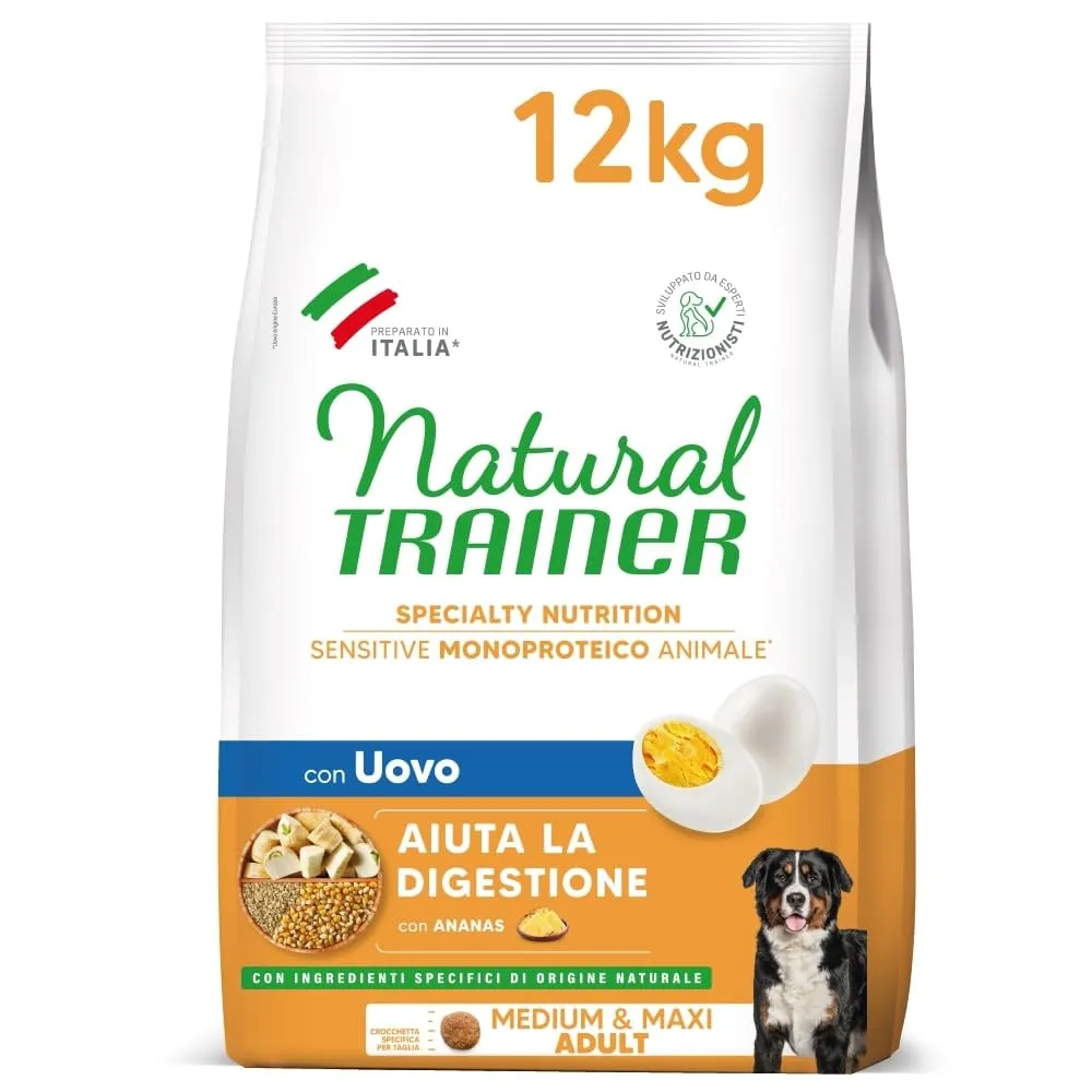 Trainer Natural Sensitive No Gluten Dog Food for Adult Medium & Maxi Dogs with Egg and Whole Grains - 12kg - immagine 1