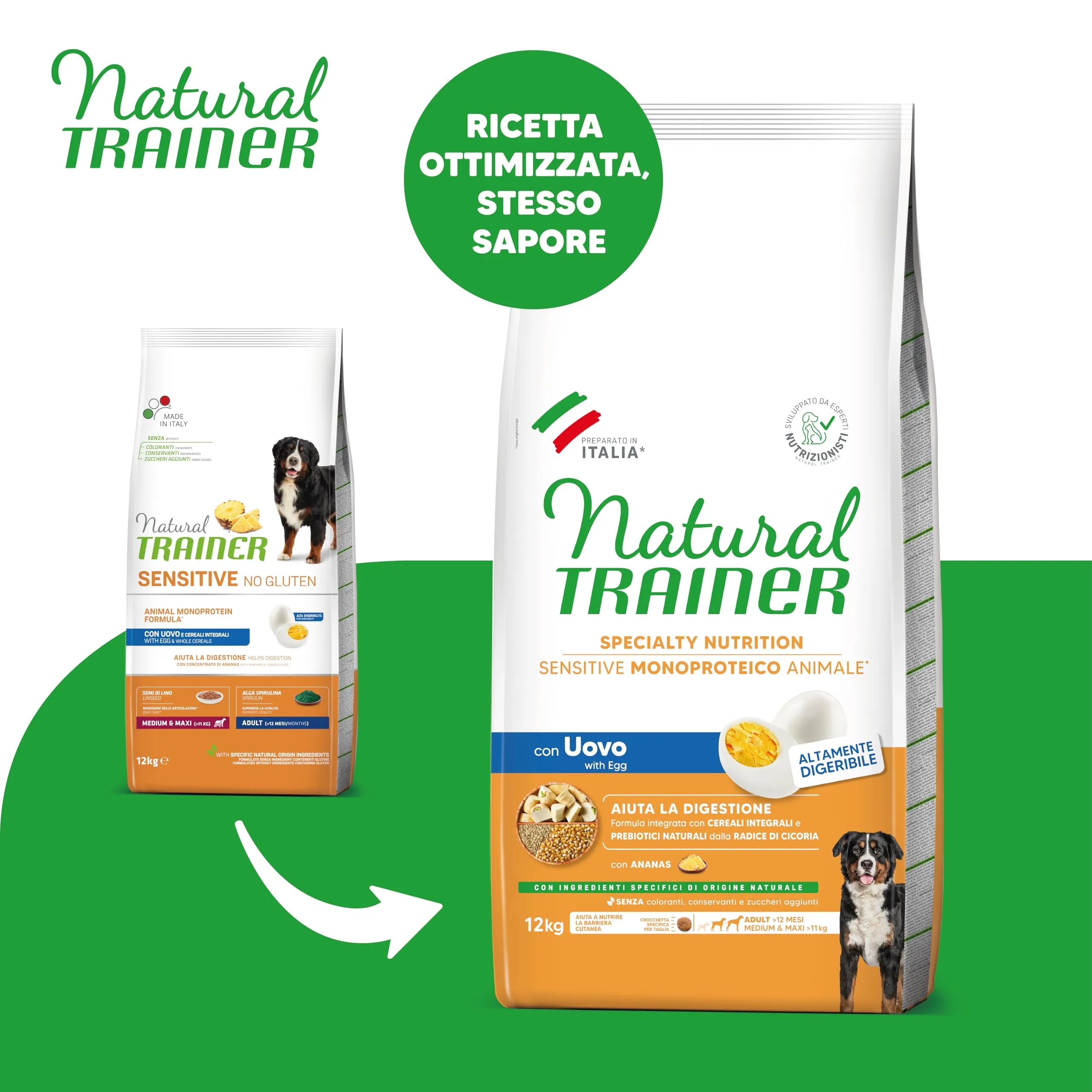 Trainer Natural Sensitive No Gluten Dog Food for Adult Medium & Maxi Dogs with Egg and Whole Grains - 12kg - immagine 2