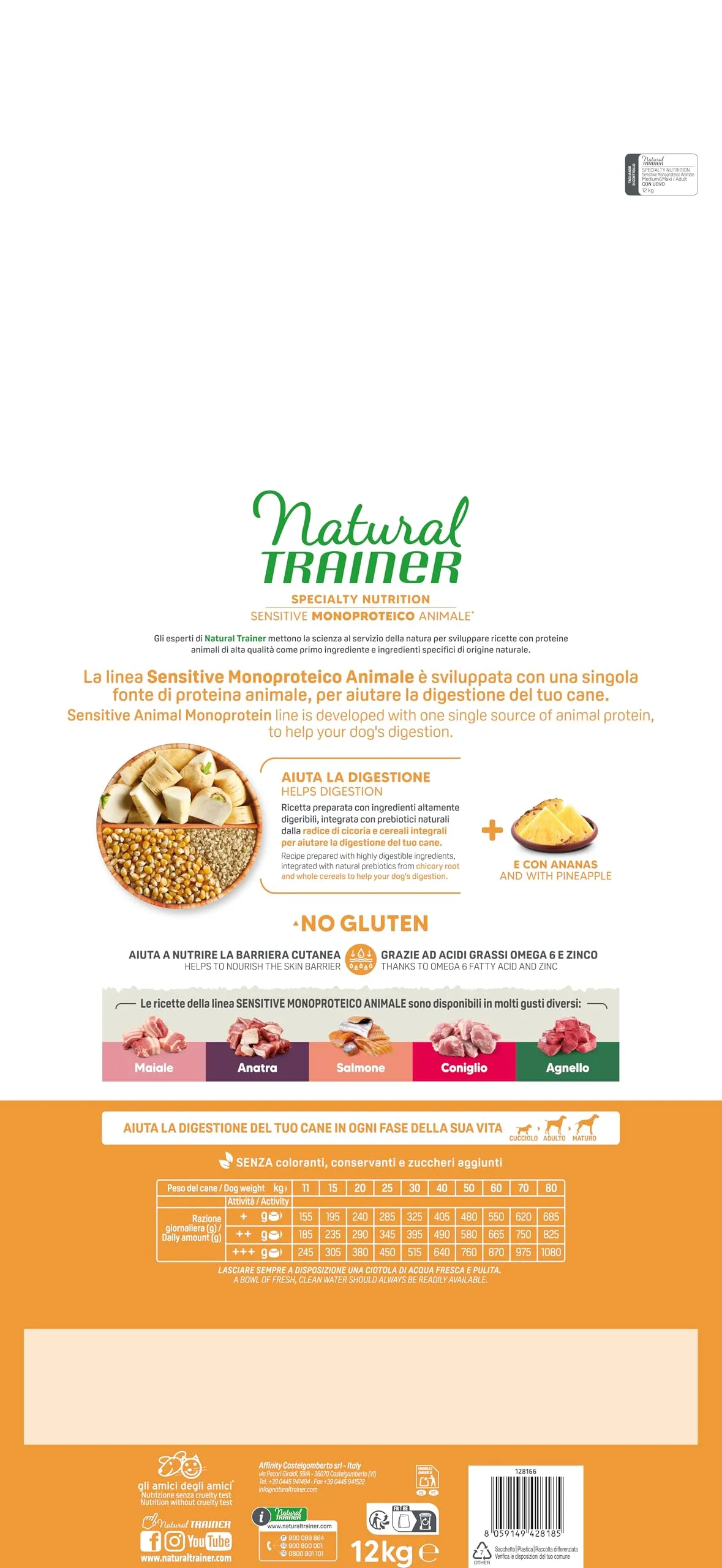 Trainer Natural Sensitive No Gluten Dog Food for Adult Medium & Maxi Dogs with Egg and Whole Grains - 12kg - immagine 3