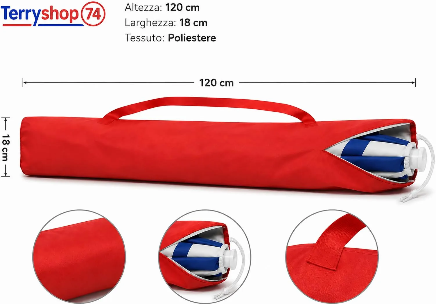 Terryshop74 Sacca Porta Ombrellone da Spiaggia 120x18 cm in Poliestere con Tracolla, Arancione - immagine 5