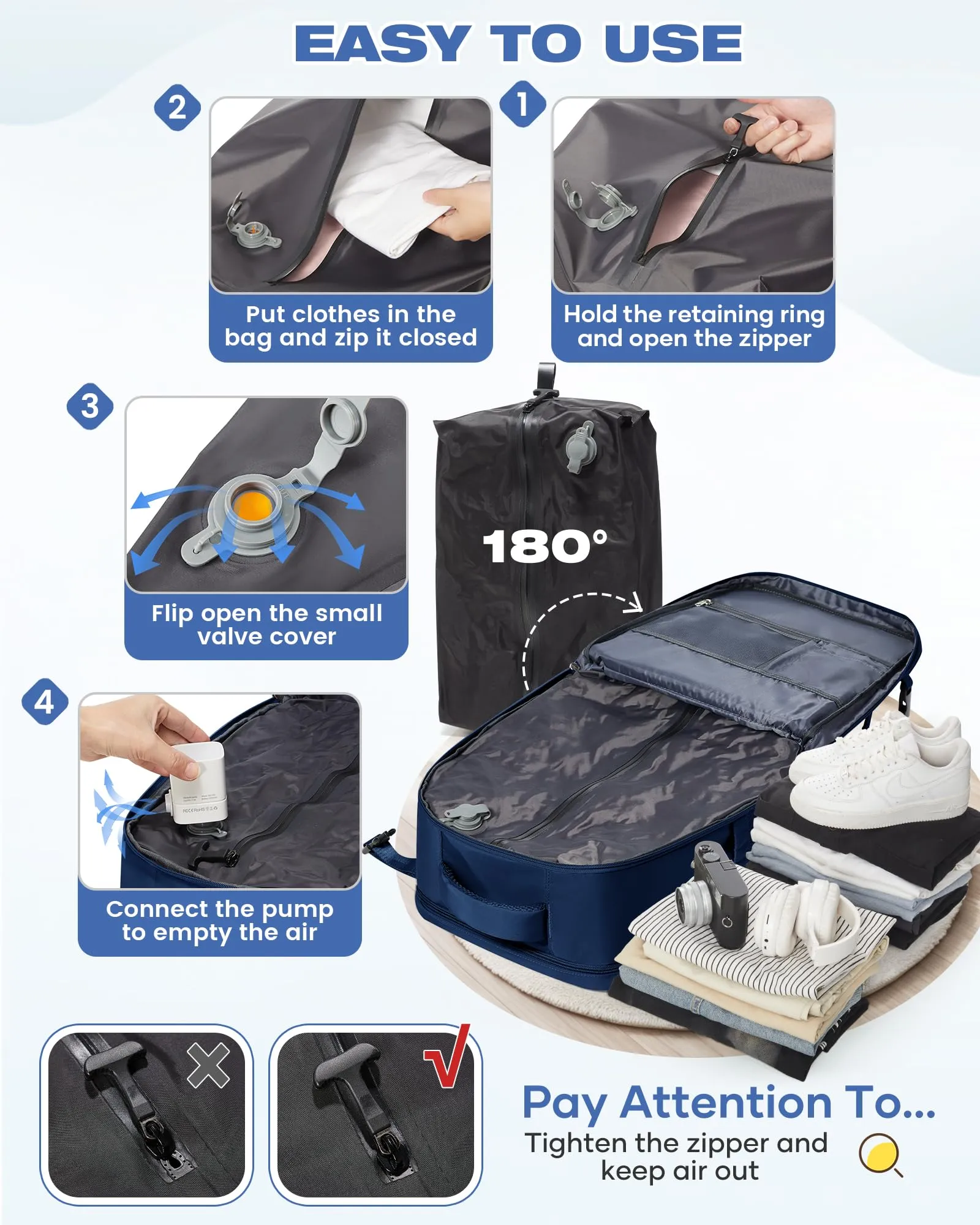 SZLX Zaino da Viaggio Sottovuoto con Pompa 40x30x20 per Ryanair Wizzair Easyjet, Impermeabile per Laptop 14 Pollici - immagine 5