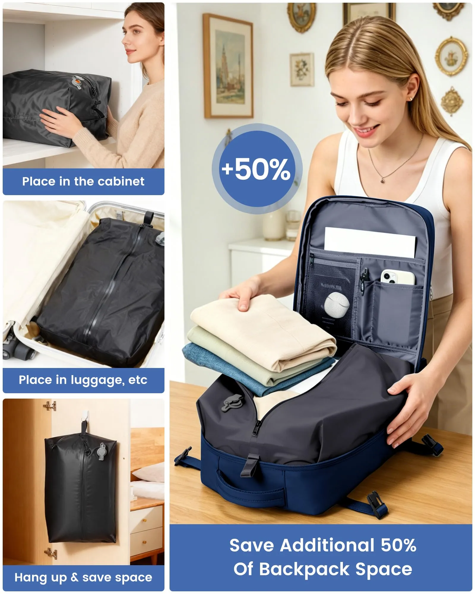 SZLX Zaino da Viaggio Sottovuoto con Pompa 40x30x20 per Ryanair Wizzair Easyjet, Impermeabile per Laptop 14 Pollici - immagine 8