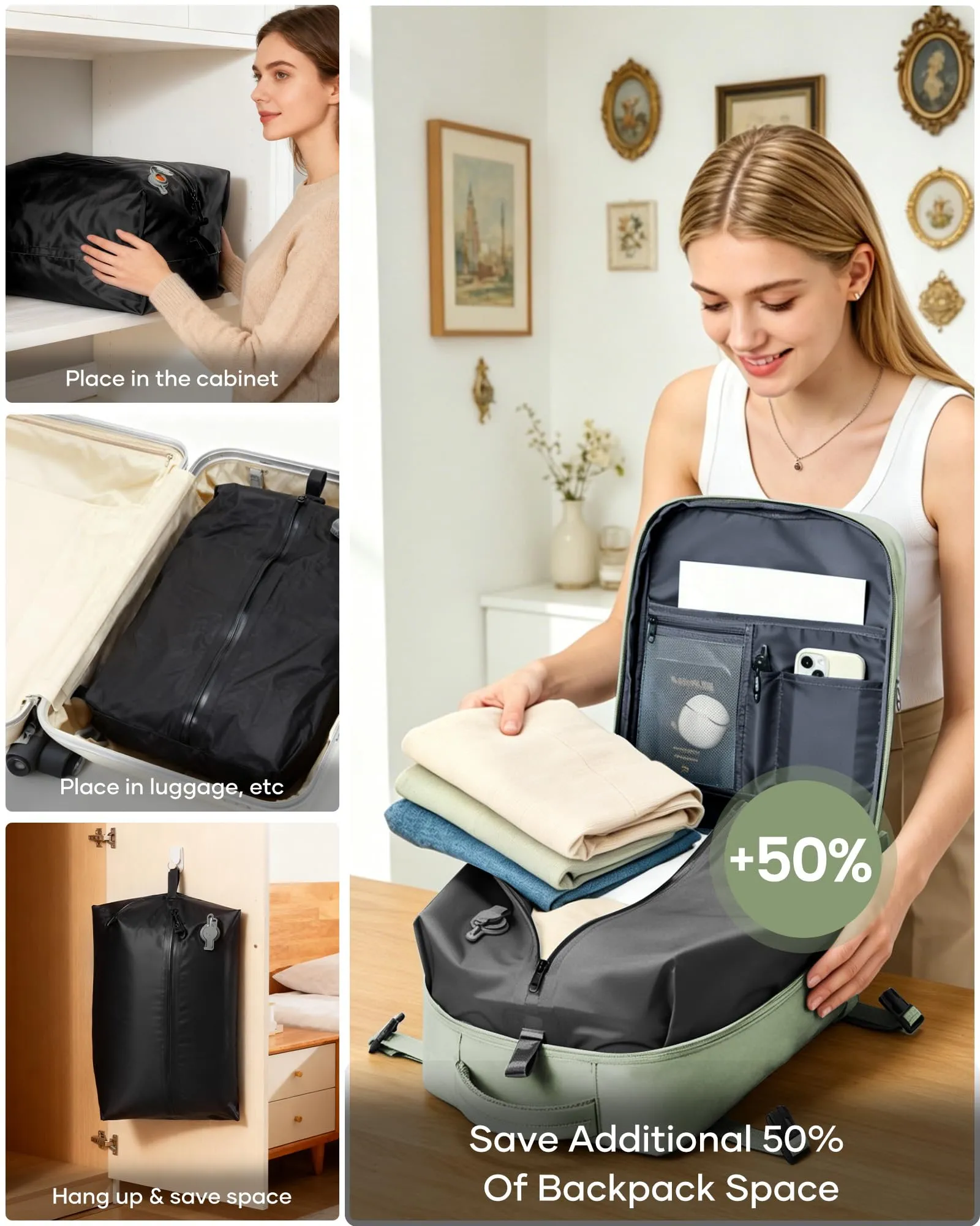 SZLX Zaino da Viaggio Sottovuoto con Pompa 40x30x20 per Ryanair, Wizzair, Easyjet, Impermeabile per Laptop 14 Pollici - immagine 8